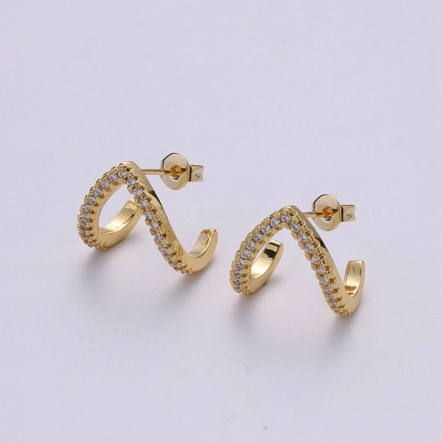 Micro Pave Gold Stud earrings, minimalist earrings triangle huggie earrings for gift K - 863 - DLUXCA