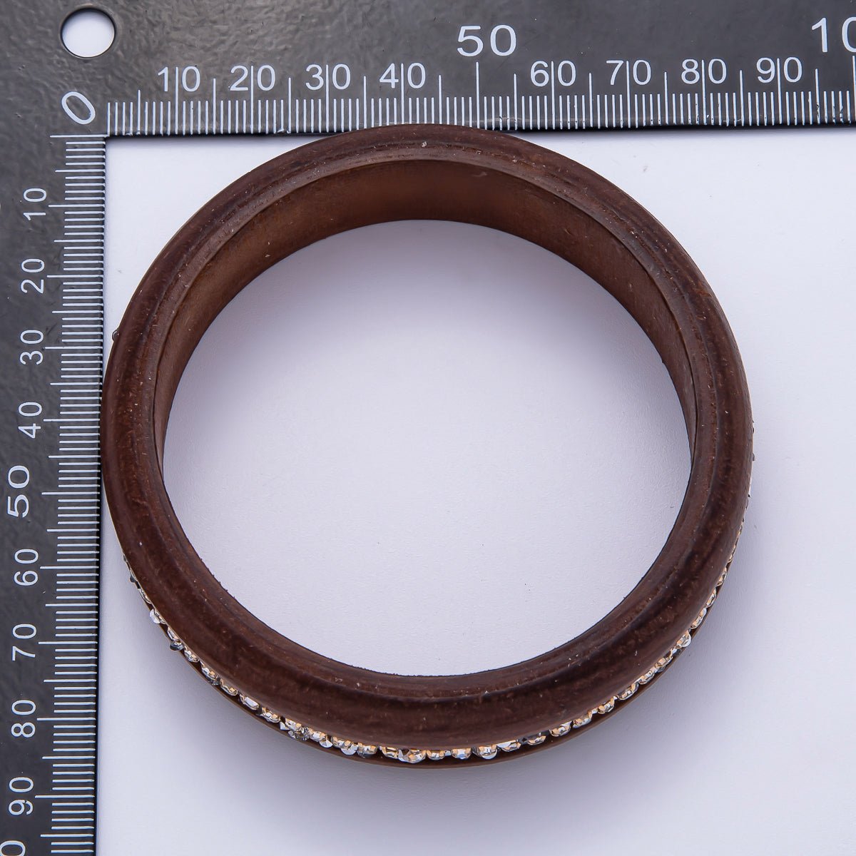 Micro Paved CZ Cluster Wood Bangle Bracelet in Black, Brown, Green, Latte | WA - 04289 - WA - 04292 - DLUXCA