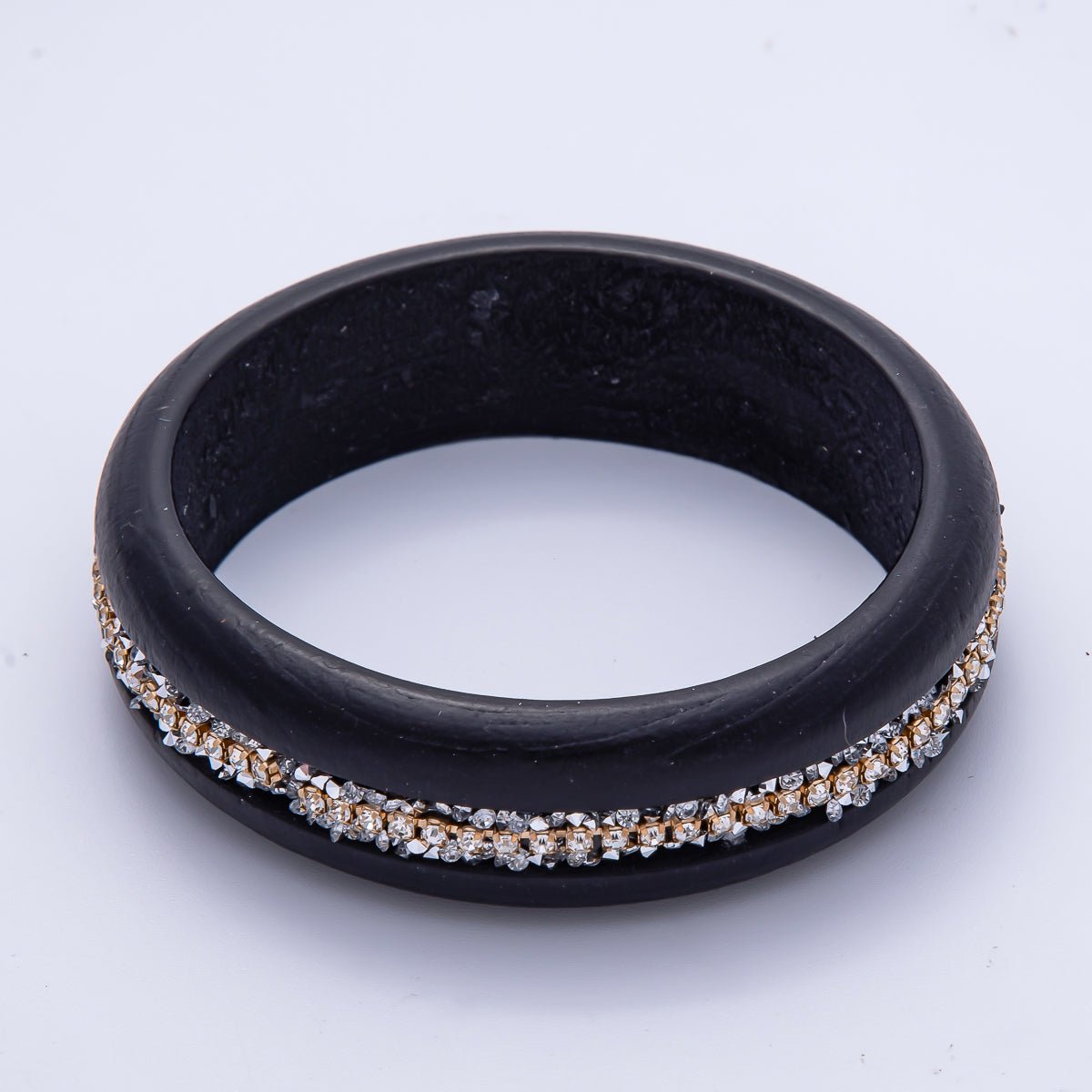 Micro Paved CZ Cluster Wood Bangle Bracelet in Black, Brown, Green, Latte | WA - 04289 - WA - 04292 - DLUXCA