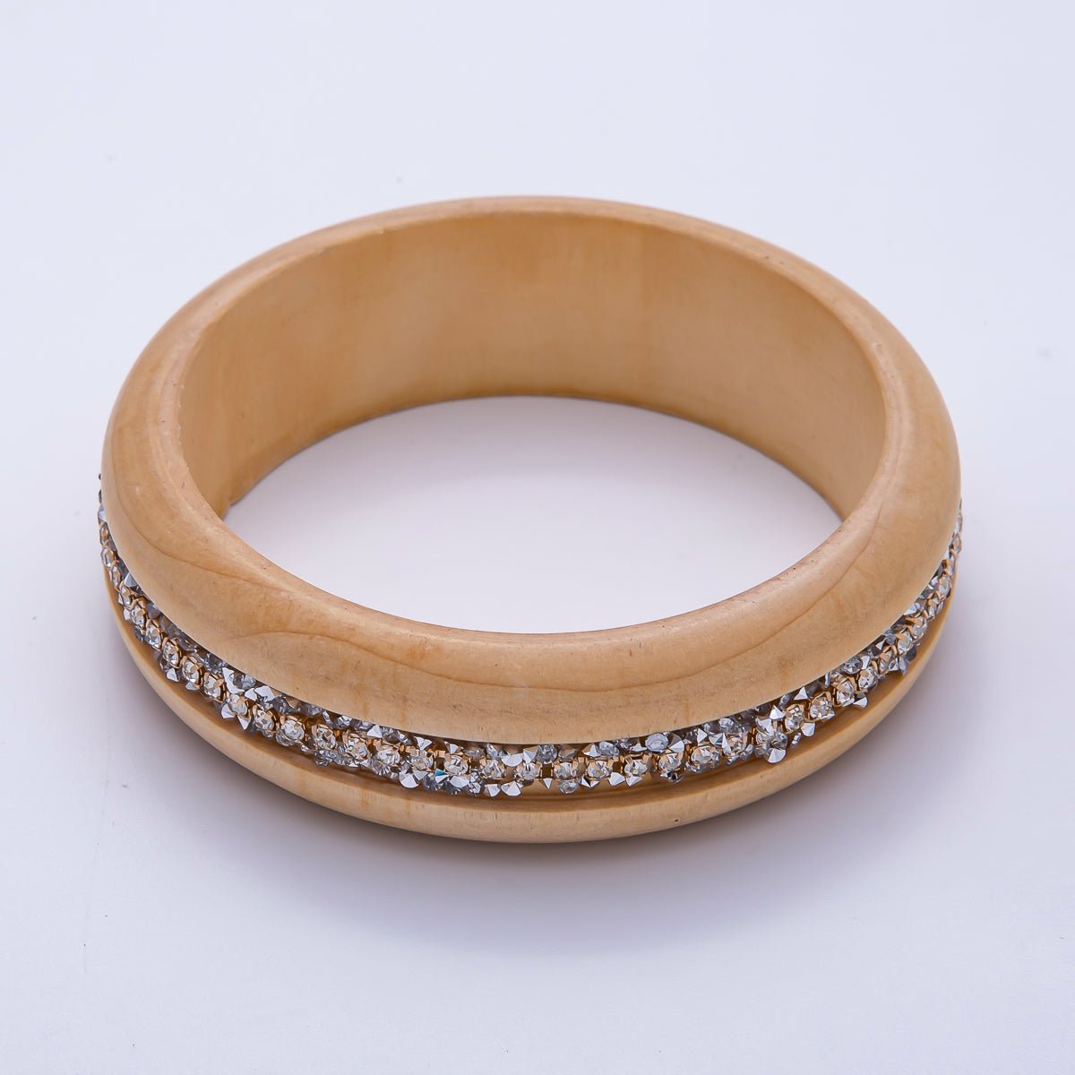 Micro Paved CZ Cluster Wood Bangle Bracelet in Black, Brown, Green, Latte | WA - 04289 - WA - 04292 - DLUXCA