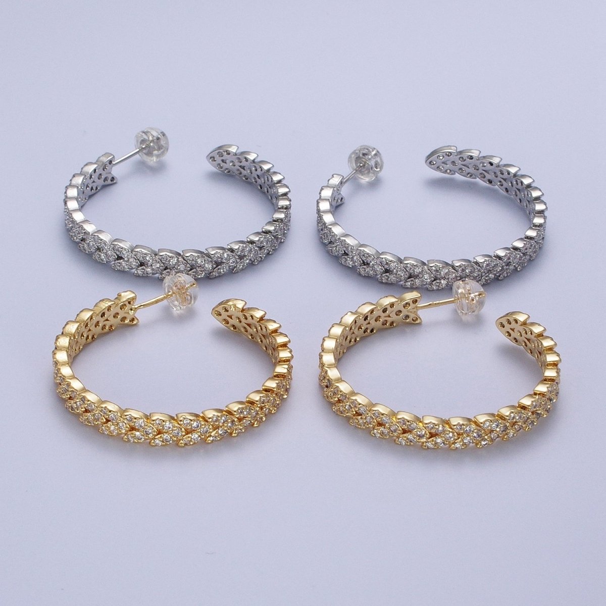 Micro Paved CZ Gold Wreath Paddy Heart Statement C Shaped Hoops Stud Earrings | AE1087 - DLUXCA