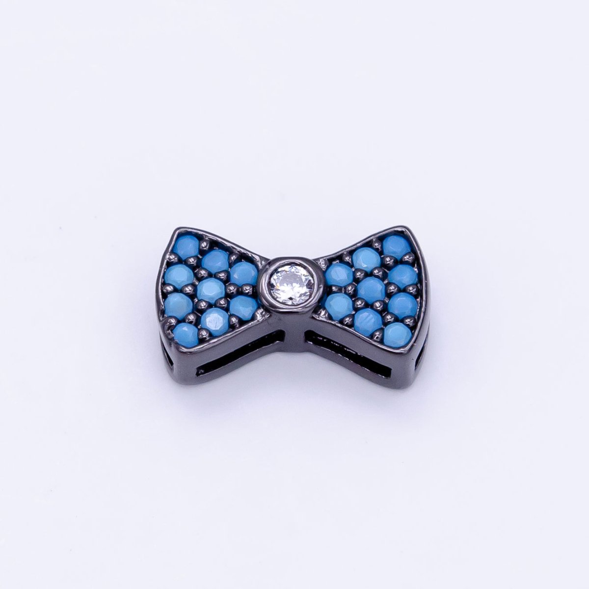 Micro Paved CZ / Turquoise Ribbon Bow Bead in Gold & Silver | B-068 - DLUXCA