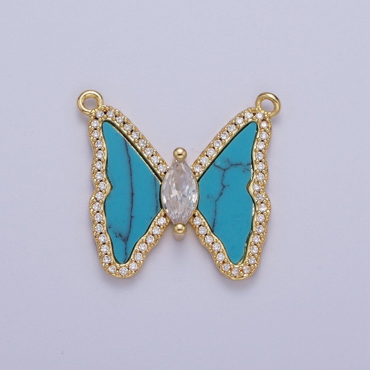 Micro Paved Marquise CZ Natural Gemstone Pink, Turquoise, Shell Pearl Butterfly Mariposa Wings Connector | F - 066 F - 103 F - 781 - DLUXCA