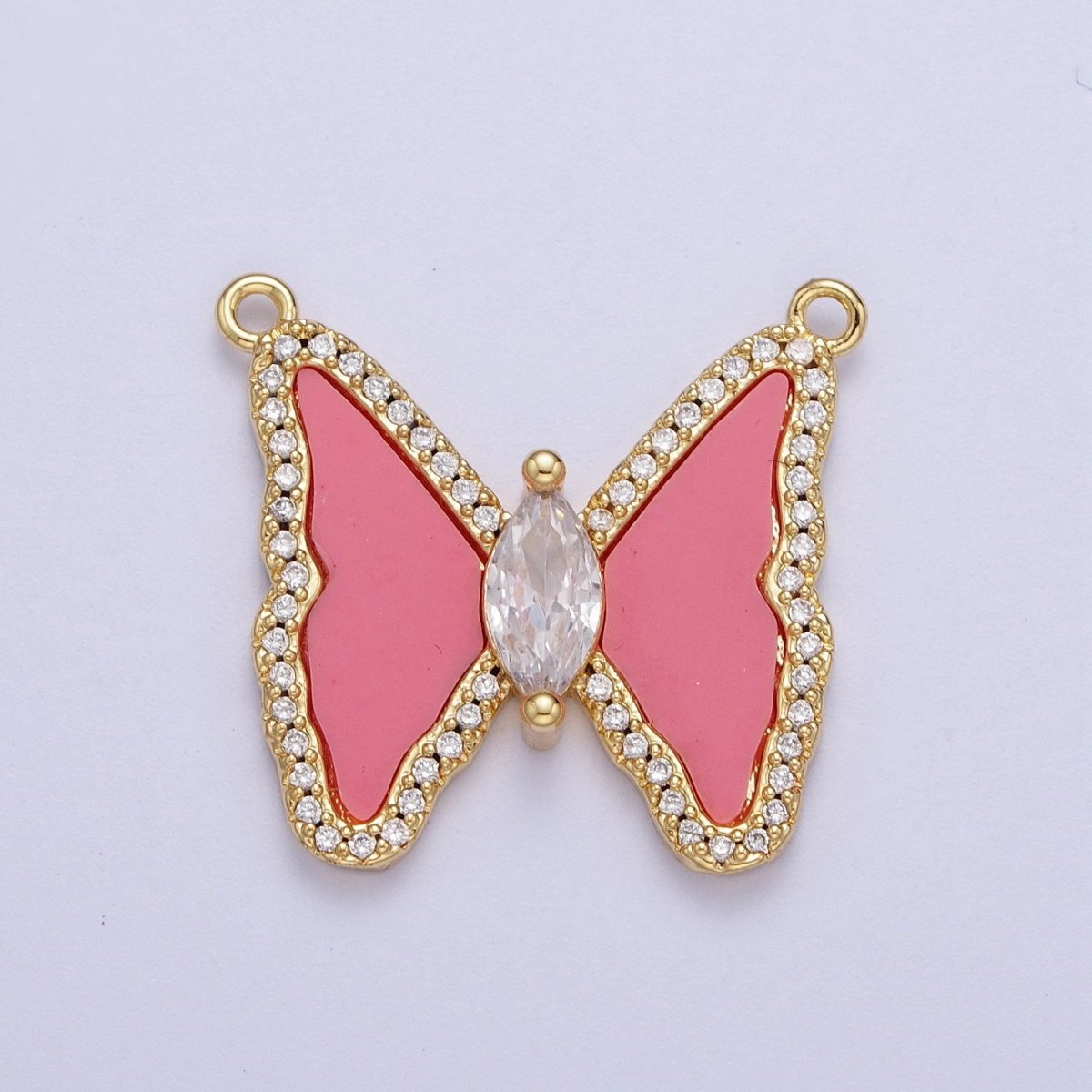 Micro Paved Marquise CZ Natural Gemstone Pink, Turquoise, Shell Pearl Butterfly Mariposa Wings Connector | F - 066 F - 103 F - 781 - DLUXCA