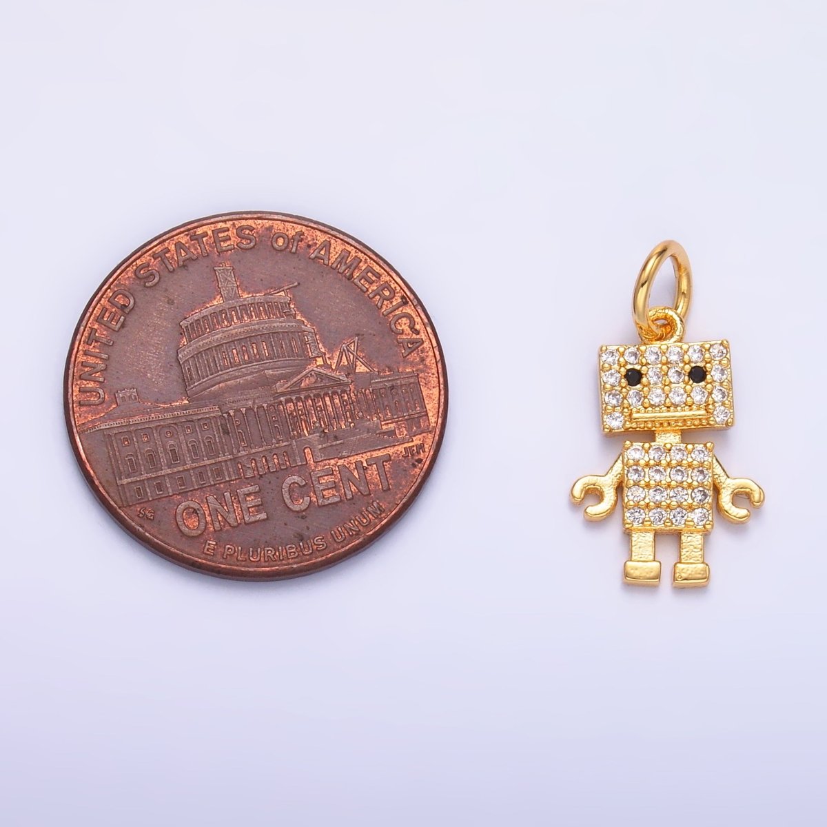 Mini Cubic Zirconia Robot Charm in Gold Silver C019 - DLUXCA