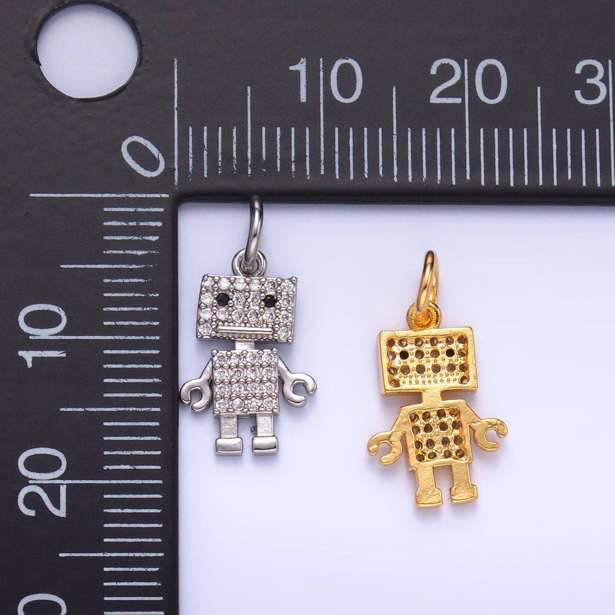 Mini Cubic Zirconia Robot Charm in Gold Silver C019 - DLUXCA