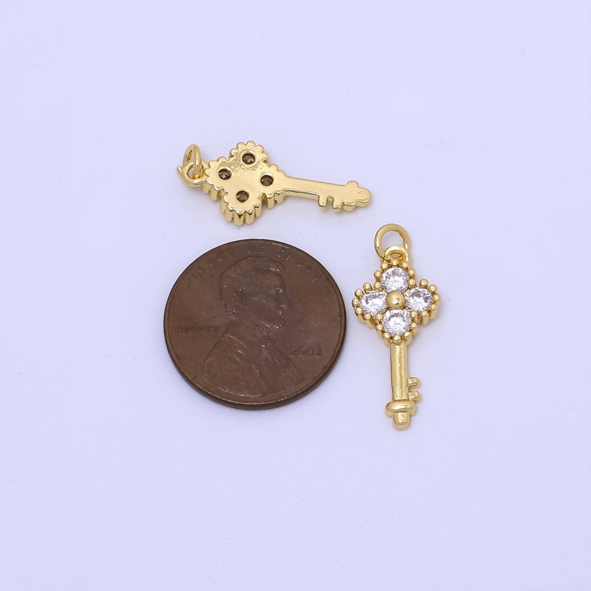 Mini Key Clear CZ Quatrefoil Clover Add - On Gold Charm | AC246 - DLUXCA