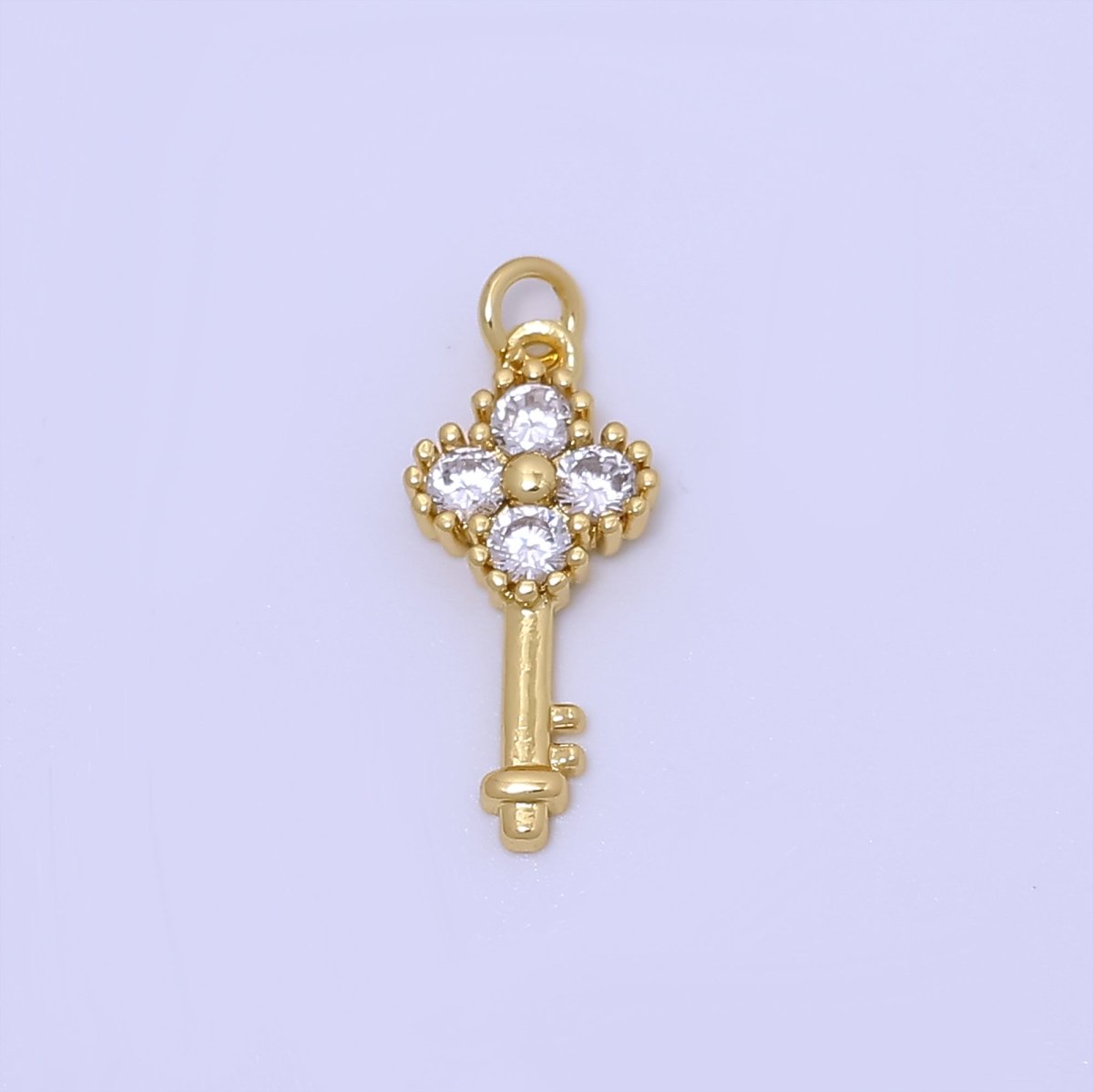 Mini Key Clear CZ Quatrefoil Clover Add - On Gold Charm | AC246 - DLUXCA