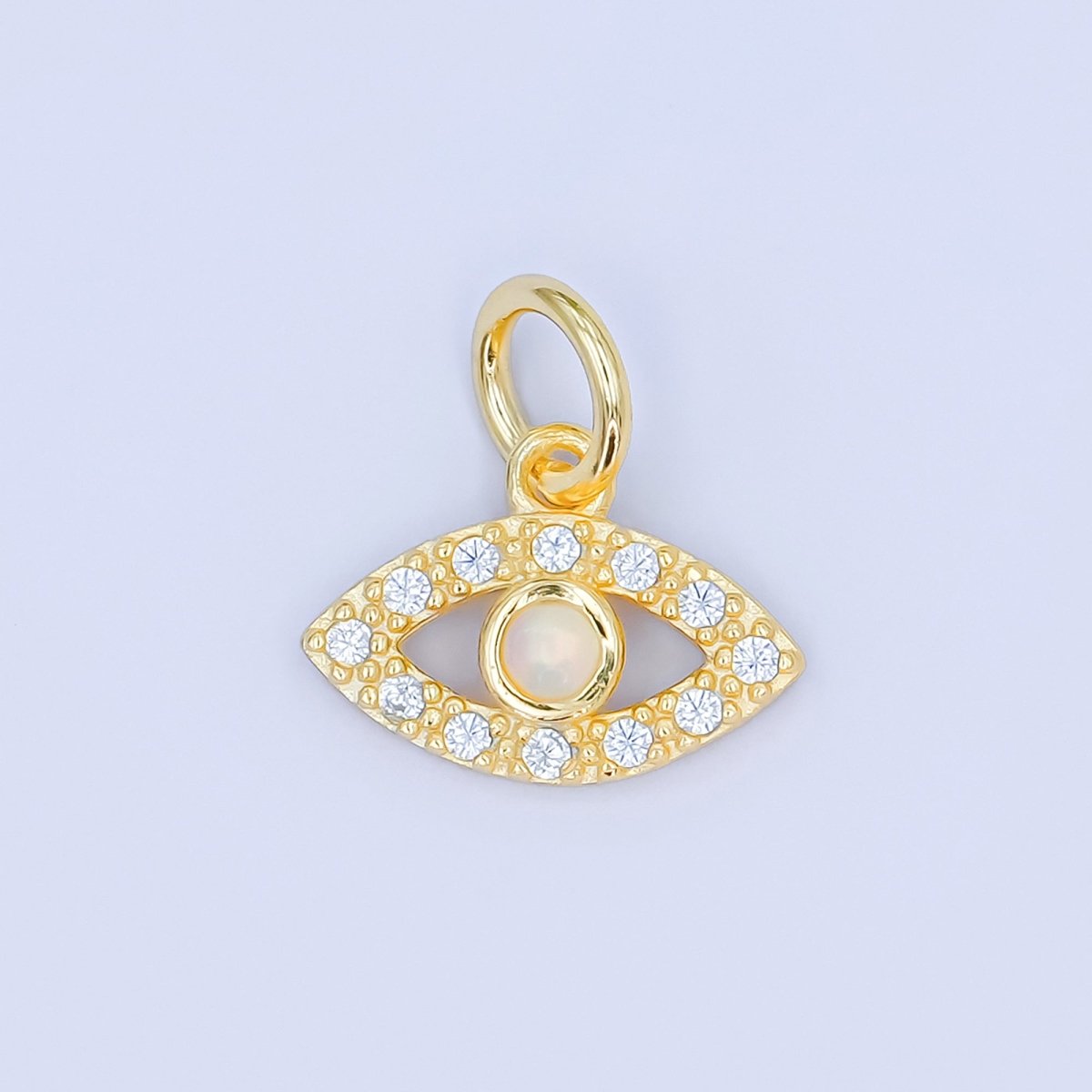 Mini S925 Sterling Silver Evil Eye Charm with Clear Opal Stone | SL - 476 - DLUXCA