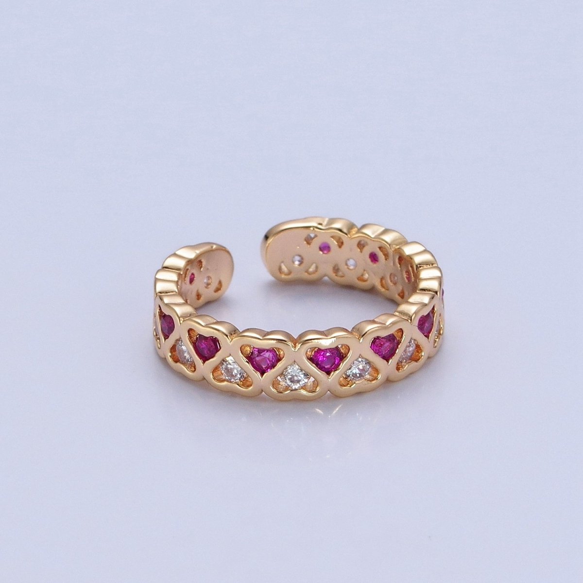 Minimalist Dainty cute CZ rings. Green hearts ring bands. Stacking rings. Gold plated rings O-735 O-736 Pink - DLUXCA