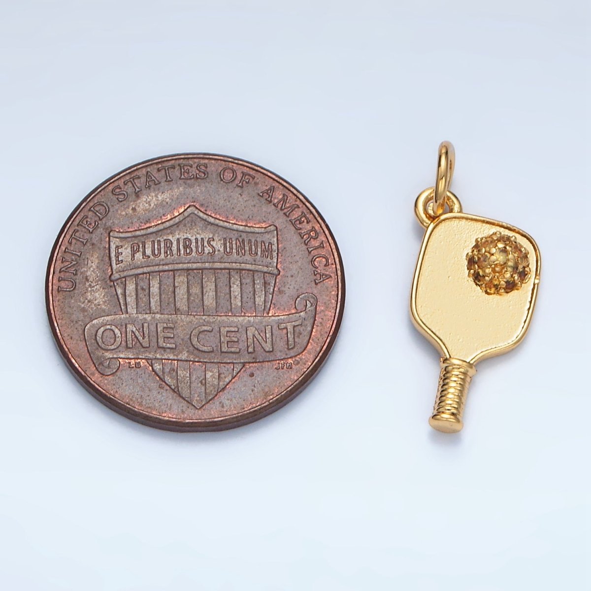 Minimalist Pickle Ball Charm in 24K Gold Filled Pendant Sports Paddle with CZ Ball D620 - DLUXCA
