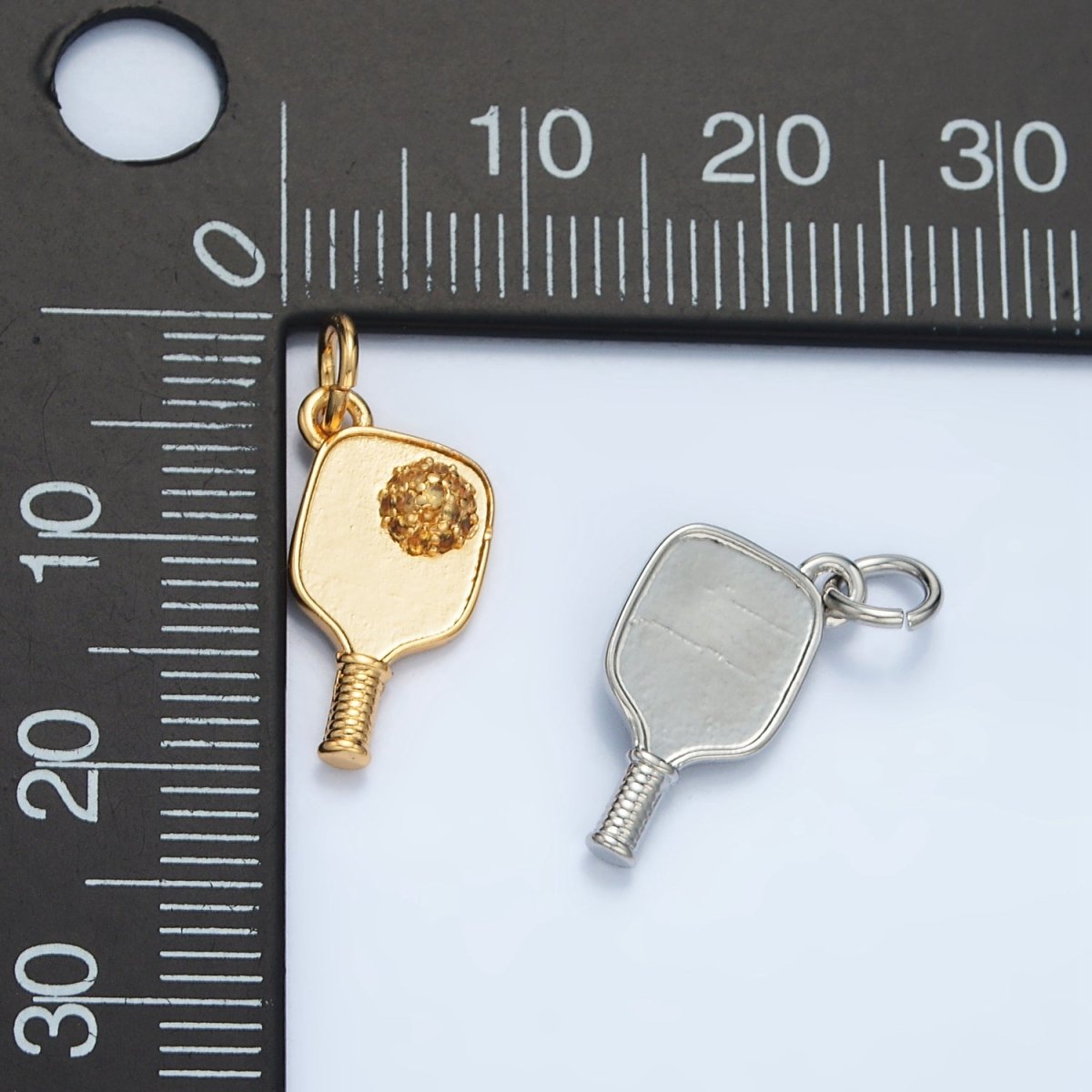 Minimalist Pickle Ball Charm in 24K Gold Filled Pendant Sports Paddle with CZ Ball D620 - DLUXCA