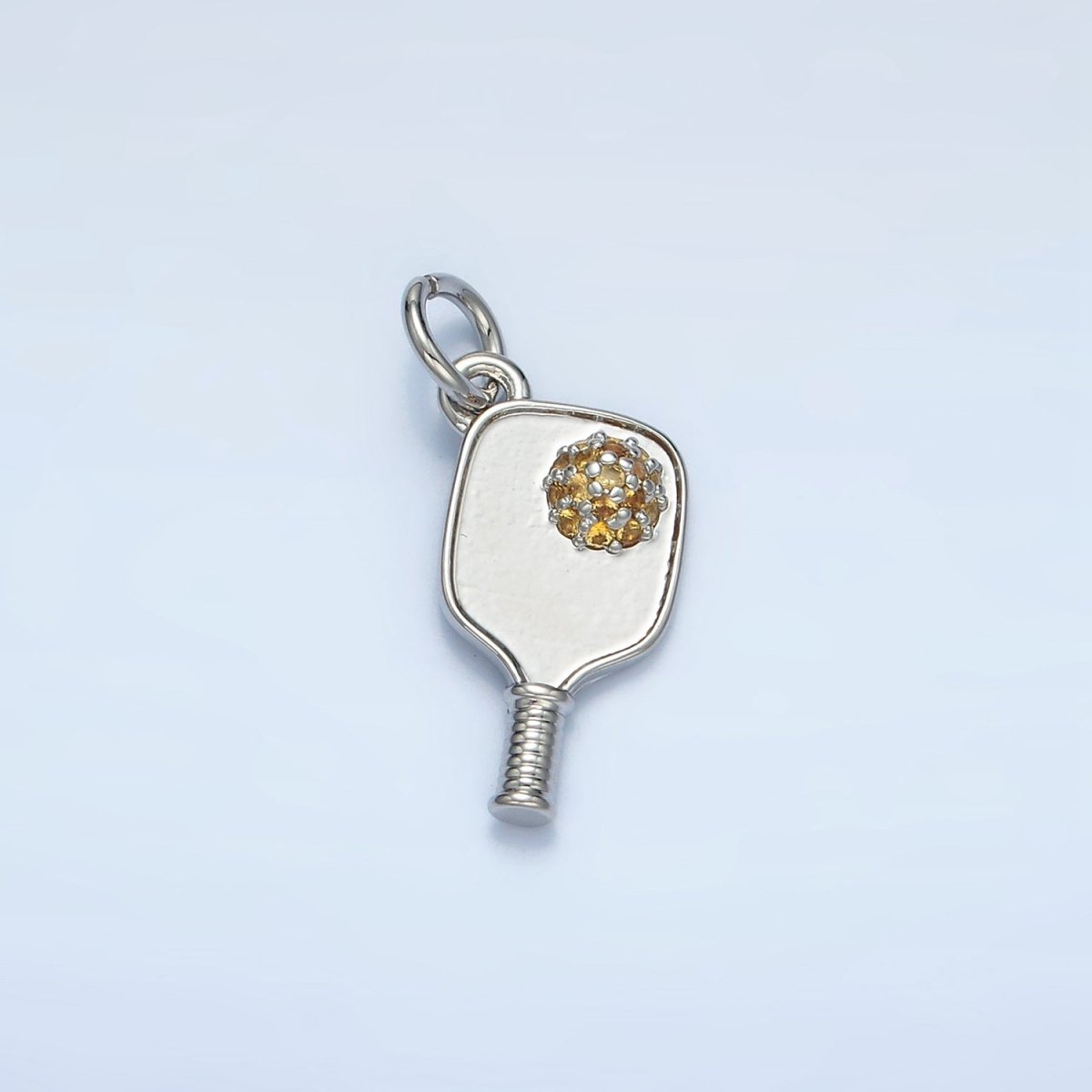 Minimalist Pickle Ball Charm in 24K Gold Filled Pendant Sports Paddle with CZ Ball D620 - DLUXCA