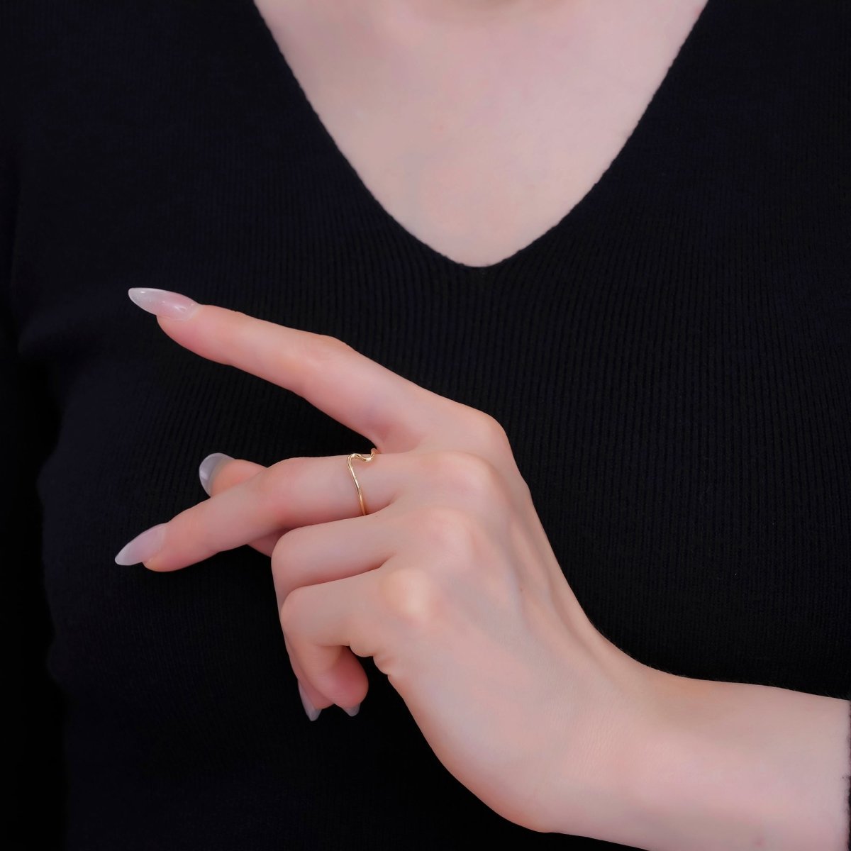 Minimalist Ring Gold Open Ring Wave Curvy Ring, Thin Ring Gold Ring Dainty Stackable Ring Adjustable Ring.R - 084 - DLUXCA