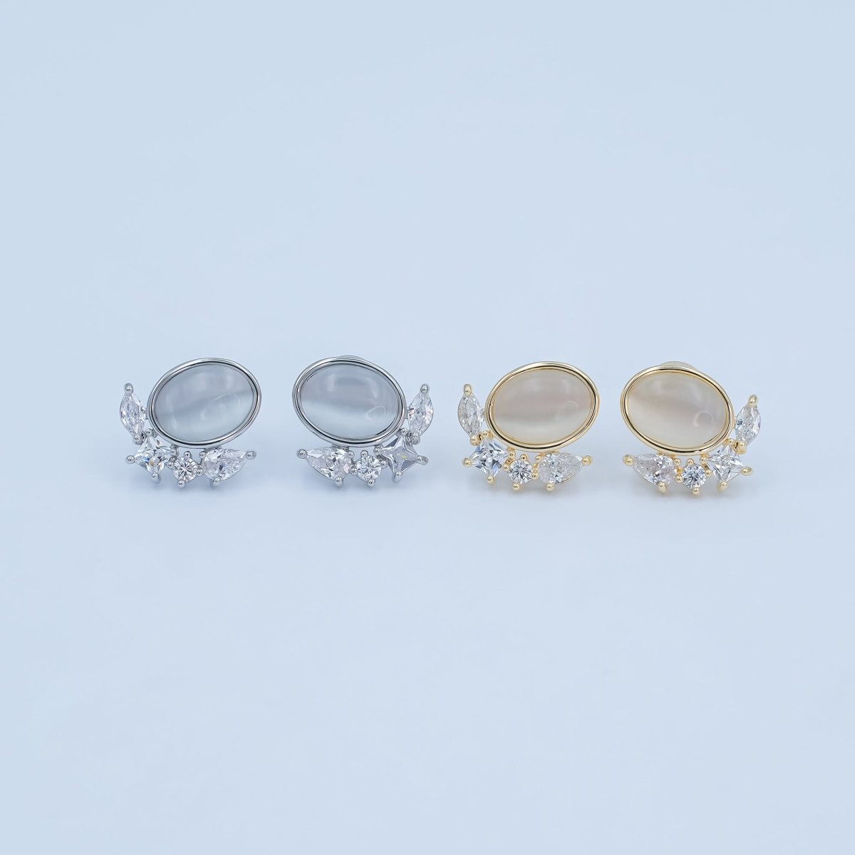 Moonstone Clear CZ Geometric Stud Earrings in Gold & Silver | AB127 AB1432 - DLUXCA