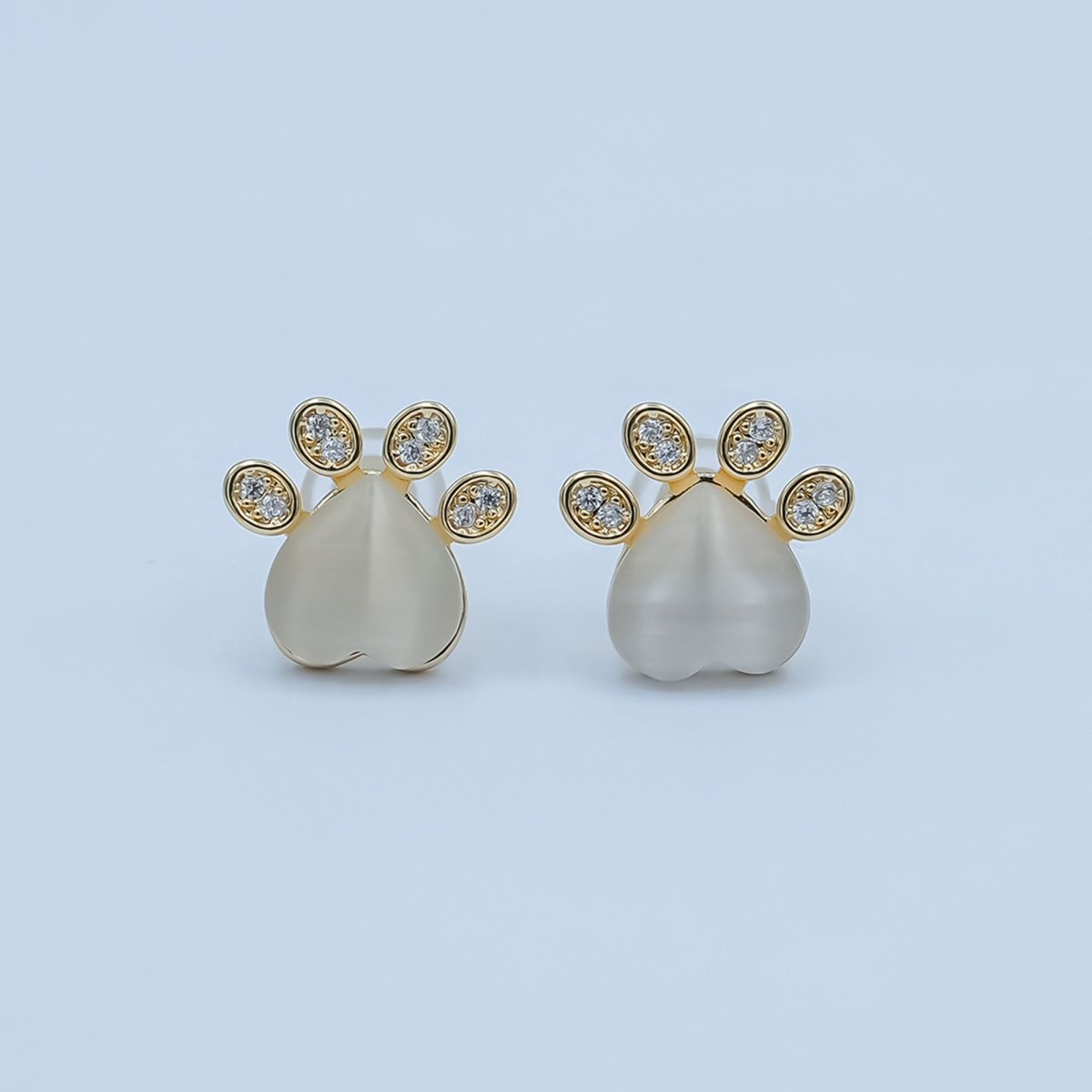 Moonstone Gemstone CZ Paw Print Stud Earrings in Gold & Silver | AD1501 AD1502 - DLUXCA
