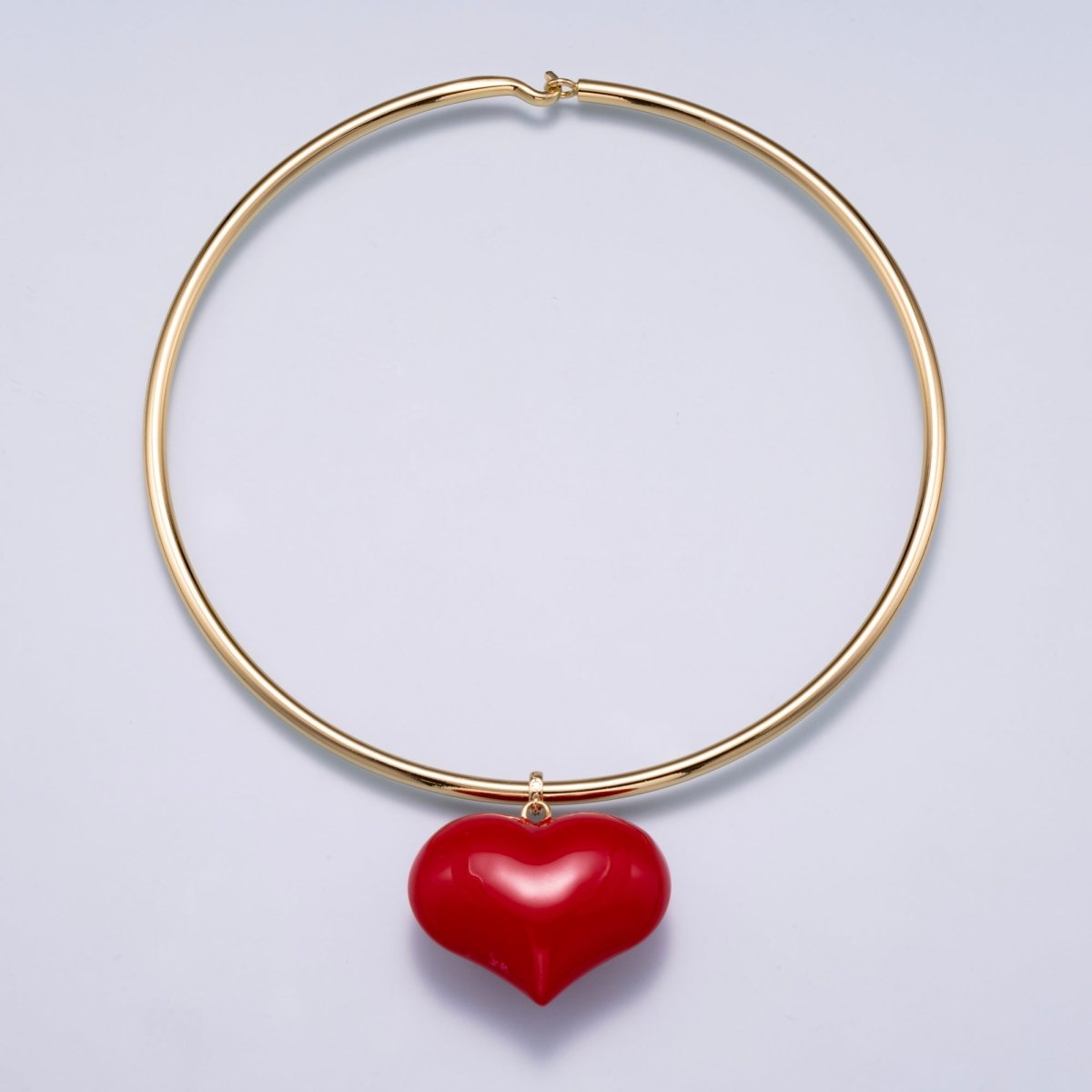 MOTHER'S DAY 16K Gold Filled Red Chubby Heart Wide Tube Choker Floating Collar Necklace - DLUXCA