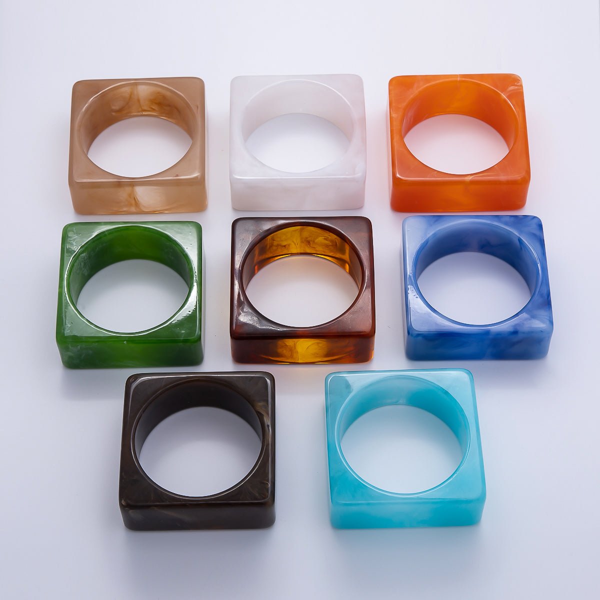 Multicolor Square Wide Acrylic Resin Bangle Statement Bracelet | WA - 04375 ~ WA - 04382 - DLUXCA