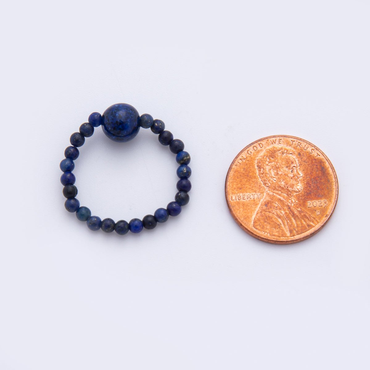 Narutal Gemstone Blue Royal Lapis Handmade Rice - Shaped Adjustable Stretch Ring | O - 2112 - DLUXCA