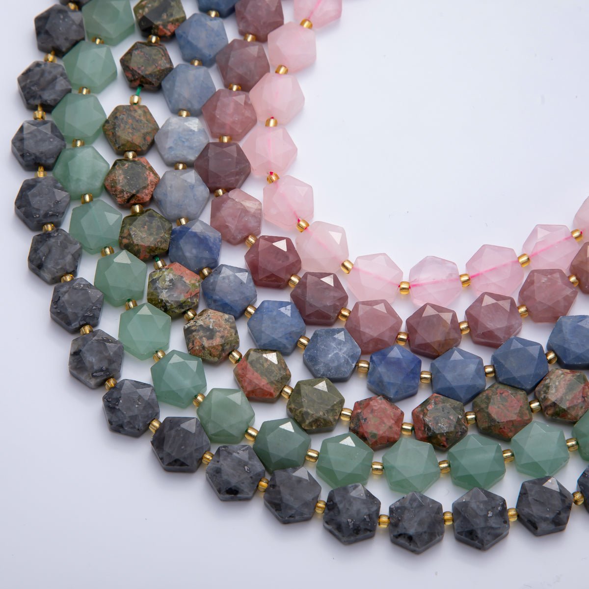 Natural Gemstone 12mm x 14mm Faceted Hexagonal Beads Strand Finding | WA - A3612 - WA - A3617 - DLUXCA