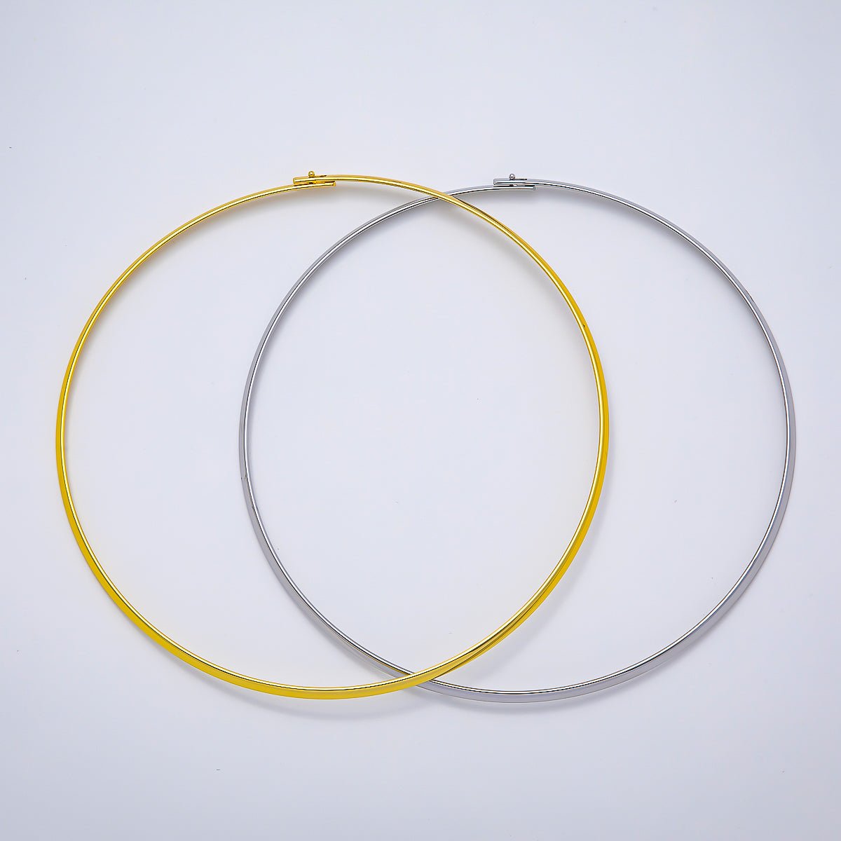 NEW 16K Gold Filled 3.3mm Flat-Edged Floating Collar Torque Necklace in Gold & Silver | WA-04675 WA-04676 - DLUXCA