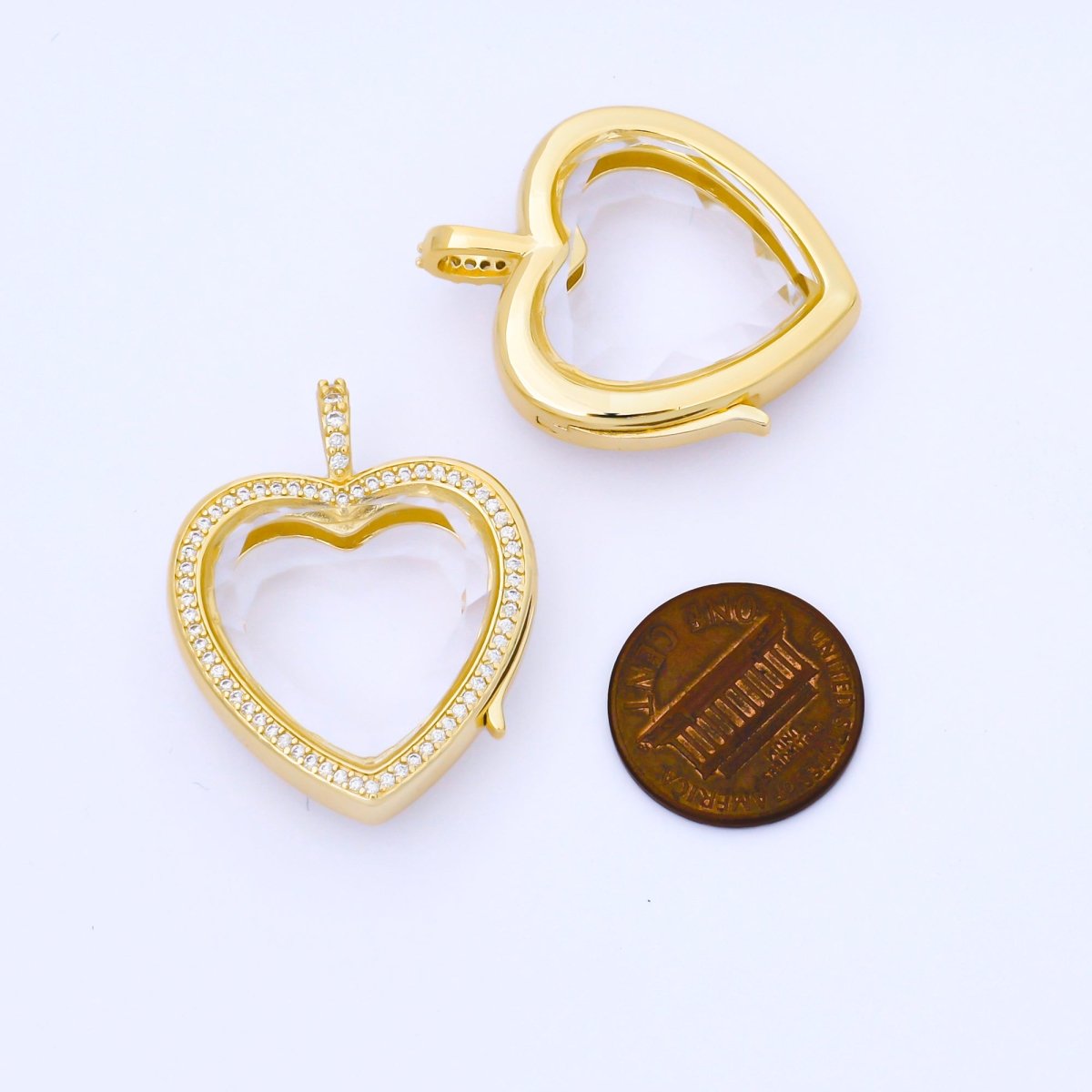 New CZ Heart Locket Necklace Clear Glass Crystal Container Locket Gold Gemstone Pendant Necklace Fillable Jewelry for Crystal Jewelry Making Supply AA1672 - DLUXCA