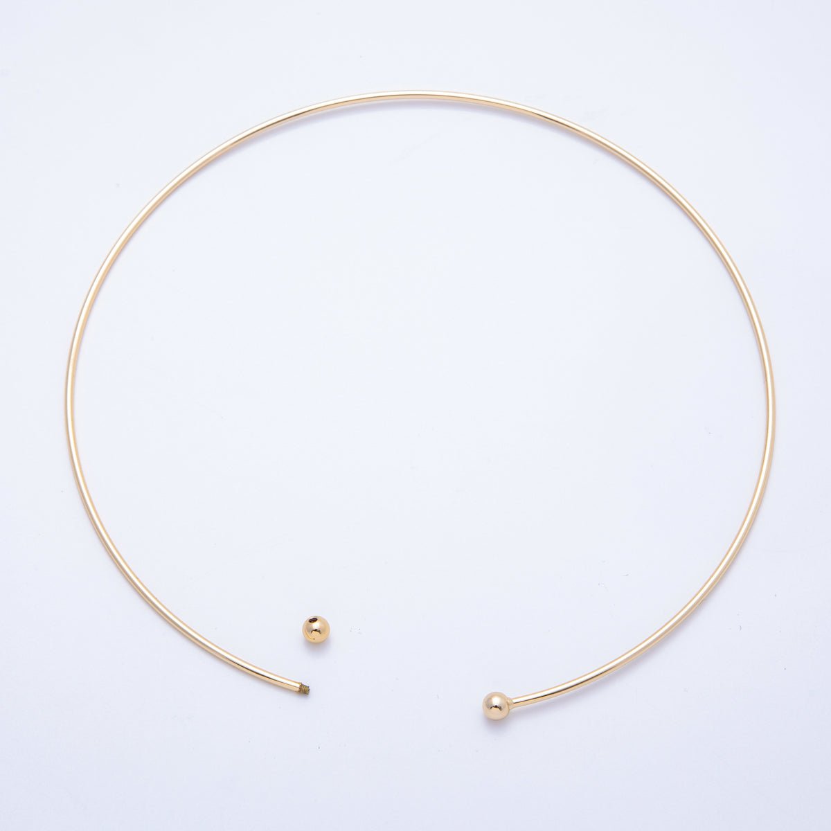 New version 16K Gold Filled 2mm Minimalist Necklace Cuff Collar Necklace with open beaded ball | WA - 04155 - DLUXCA