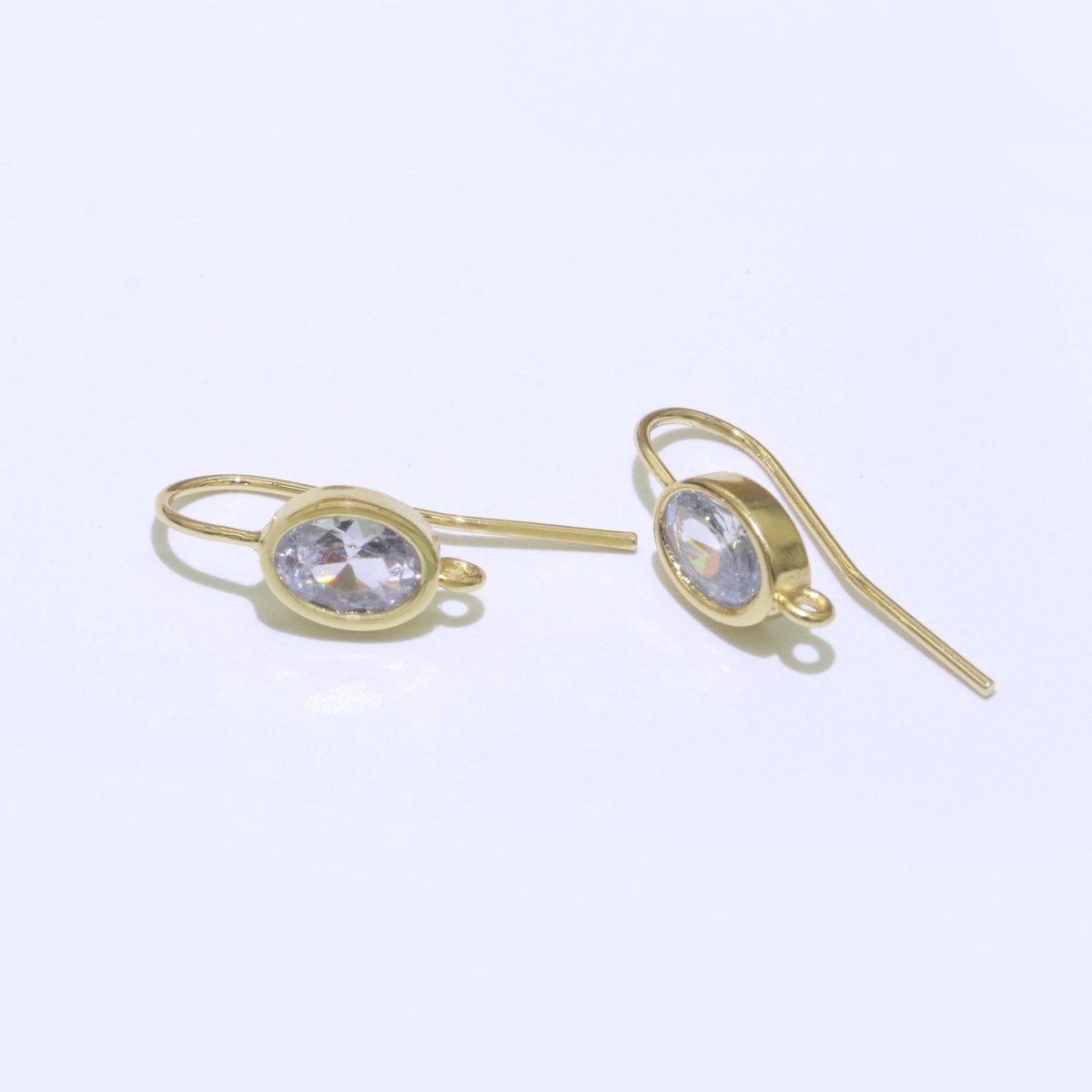 Open Link French Hook Earrings in Gold, Fish Hook Earring Eye CZ Earring Minimalist Jewelry Making Supply L - 496 L - 497 - DLUXCA