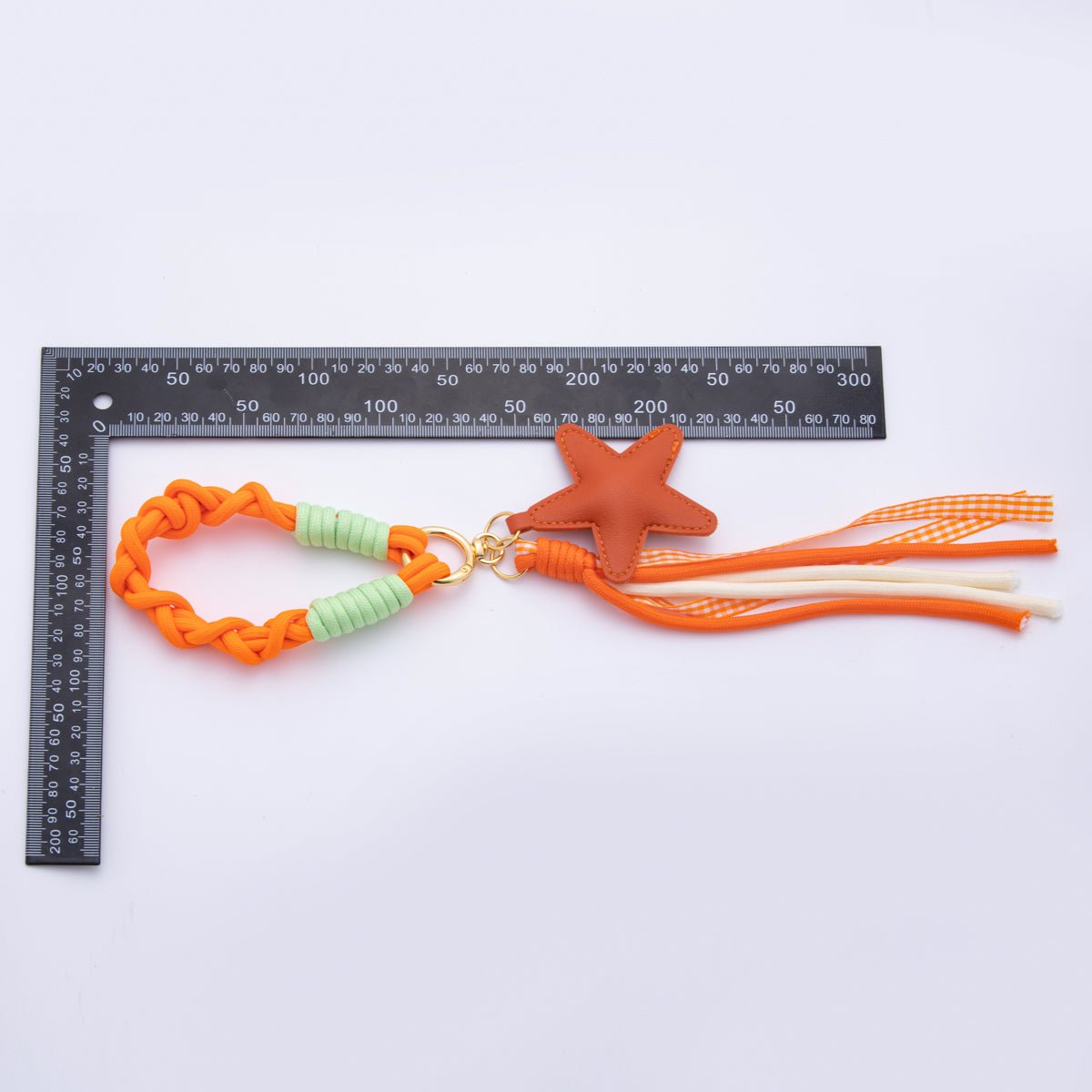 Orange Leather Shooting Star Keychain Handmade Bag Charm Cute Leather Tassel Tote Accessory WB - 00105 - DLUXCA