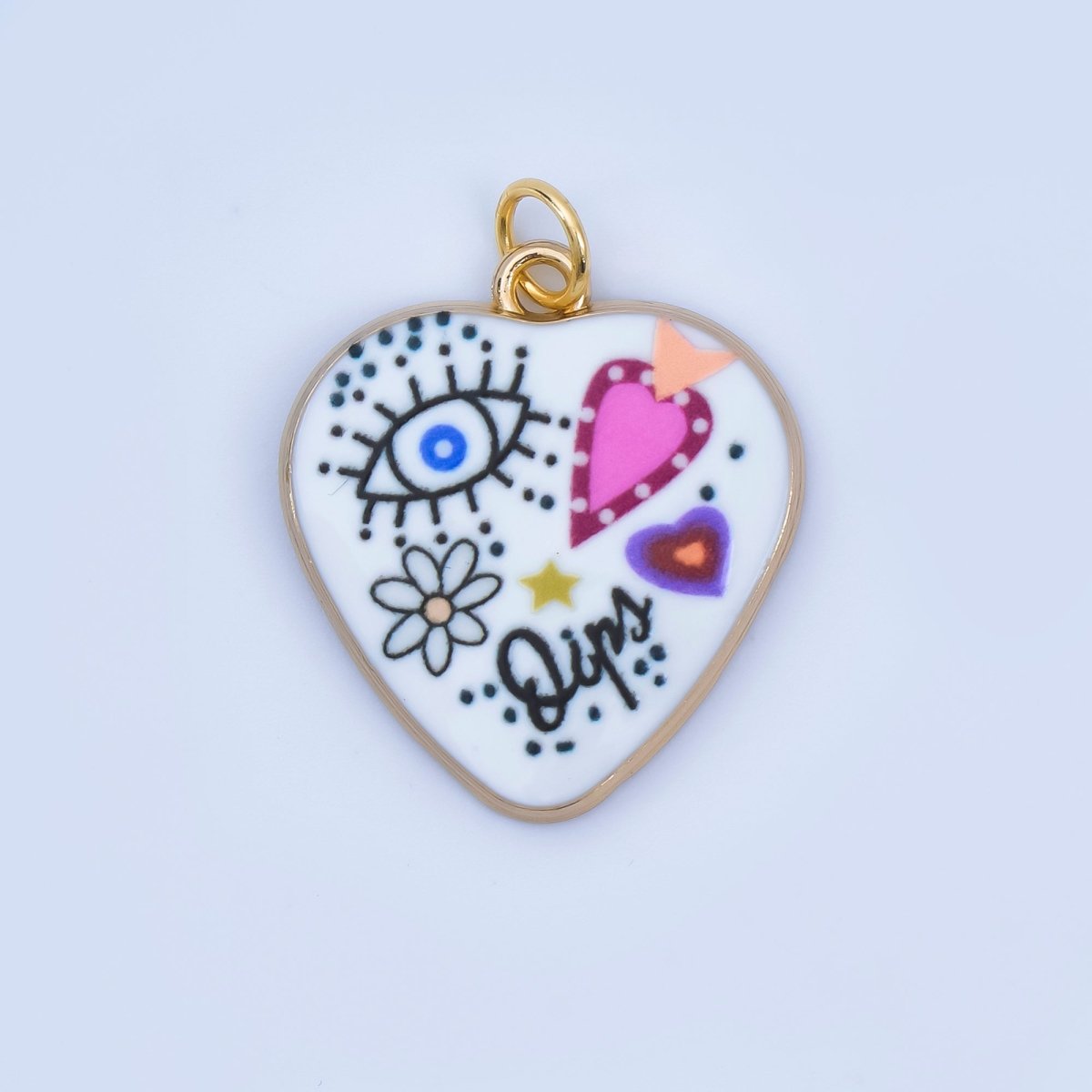 Positive Words Colorful Heart Enamel Charms 24K Gold Fill Love & Eye Pendants AJ - 406 - DLUXCA