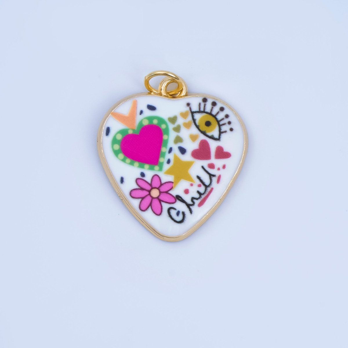 Positive Words Colorful Heart Enamel Charms 24K Gold Fill Love & Eye Pendants AJ - 406 - DLUXCA