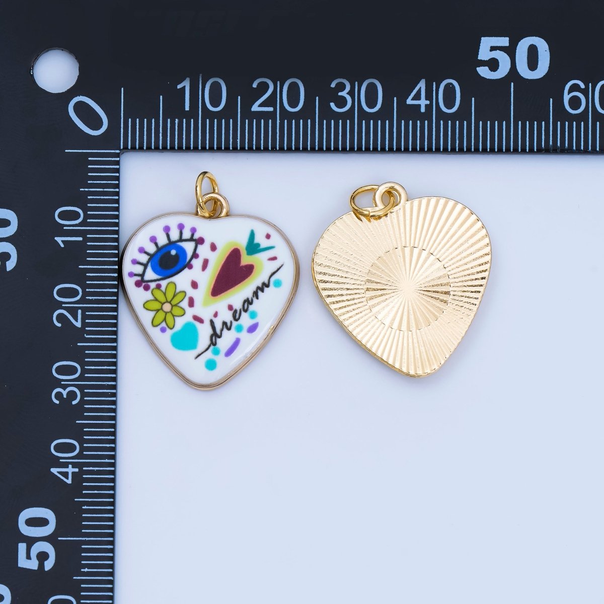 Positive Words Colorful Heart Enamel Charms 24K Gold Fill Love & Eye Pendants AJ - 406 - DLUXCA