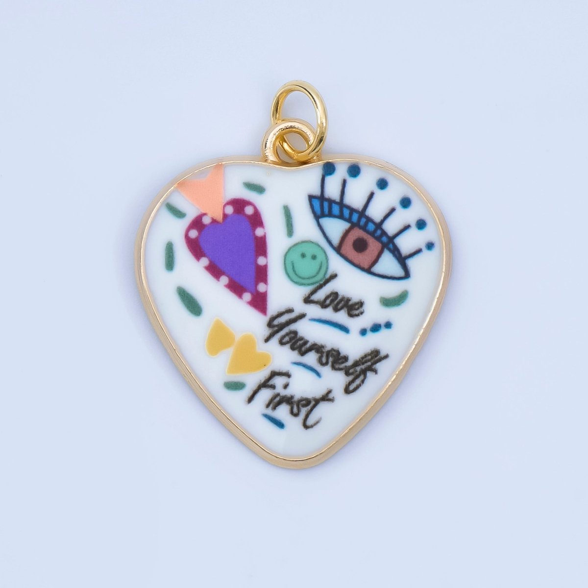 Positive Words Colorful Heart Enamel Charms 24K Gold Fill Love & Eye Pendants AJ - 406 - DLUXCA
