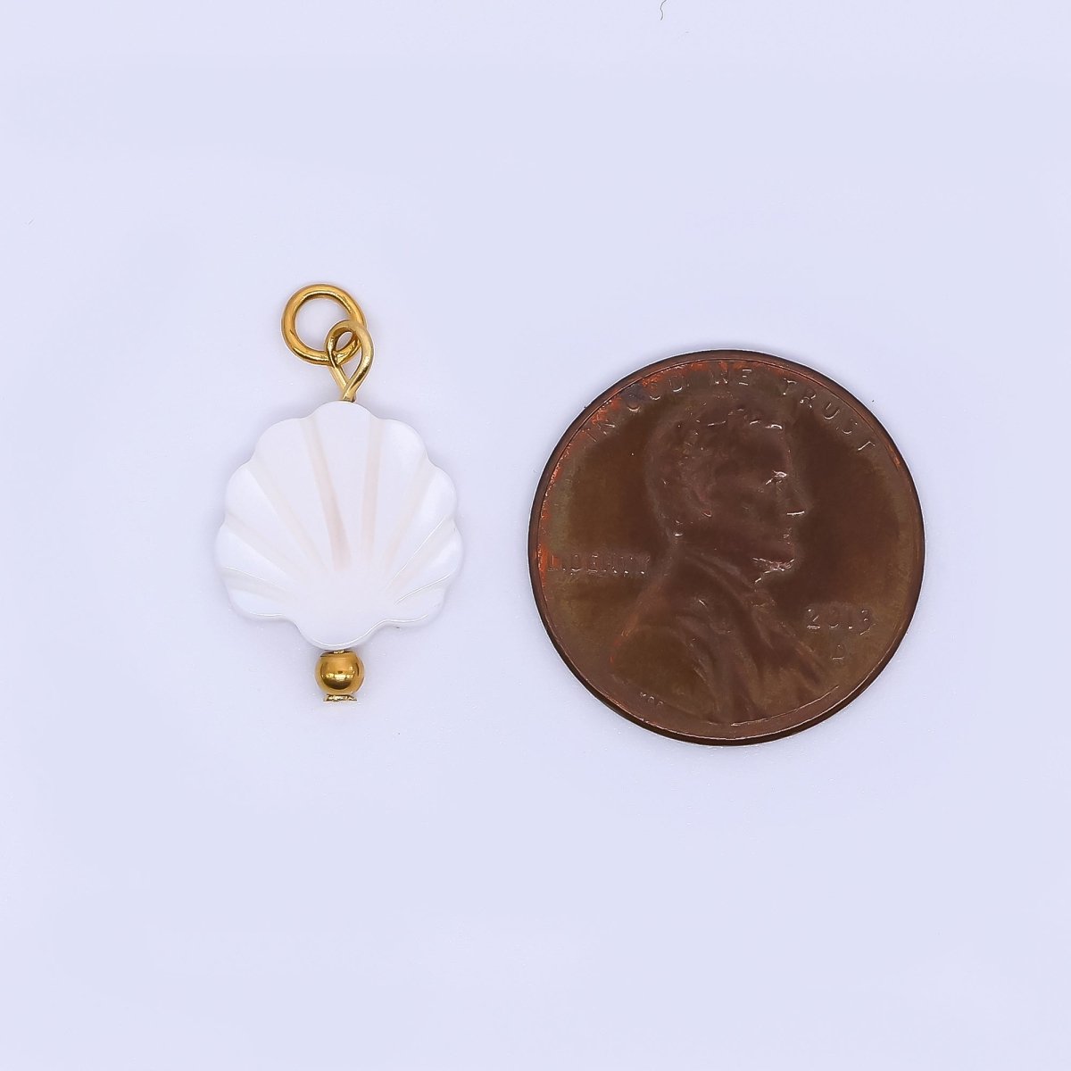 PVD Gold Plated Stainless Steel 18mm White Tide Scallop Seashell Charm | P1778 - DLUXCA