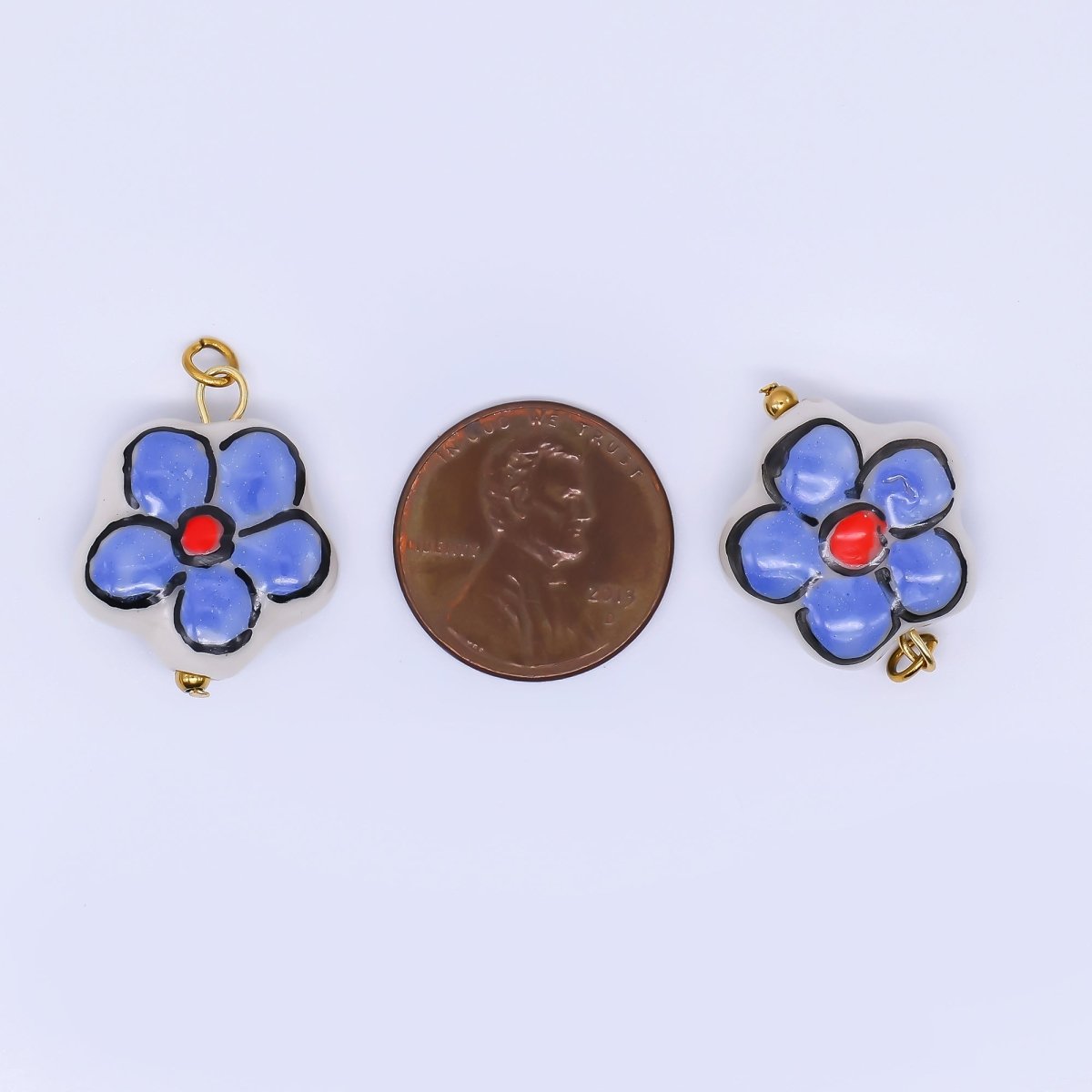 PVD Gold Plated Stainless Steel 23mm Ceramics Art Pop Petal Blue Flower Dainty Charm | P634 - DLUXCA