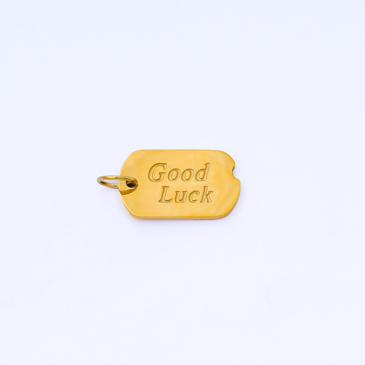 PVD Gold Stainless Steel 10mm Military Tag Good Luck Charm Words Pendant | J547 - DLUXCA