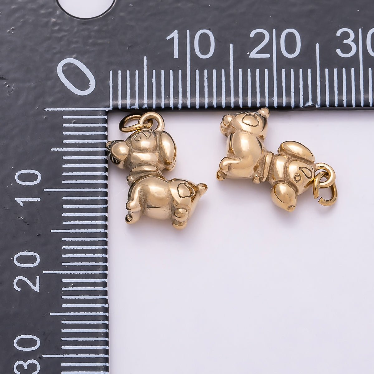 PVD Gold Stainless Steel 13mm Heart Puppy Dog Pet Animal 3D Multidimensional Charm | Charms-01018 - DLUXCA