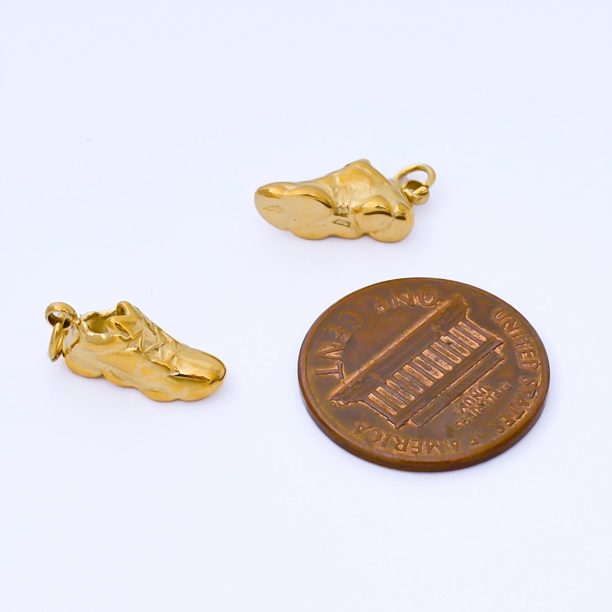 PVD Gold Stainless Steel 14.4mm Tiny Shoe Charm Sneaker Pendant | J545 - DLUXCA
