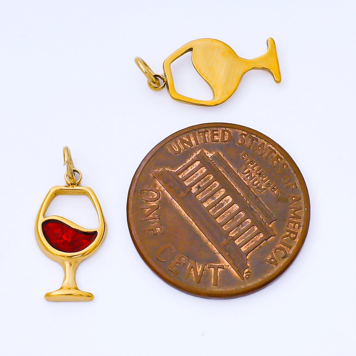 PVD Gold Stainless Steel 14mm Red Wine Charm Glass Pendant | J534 - DLUXCA
