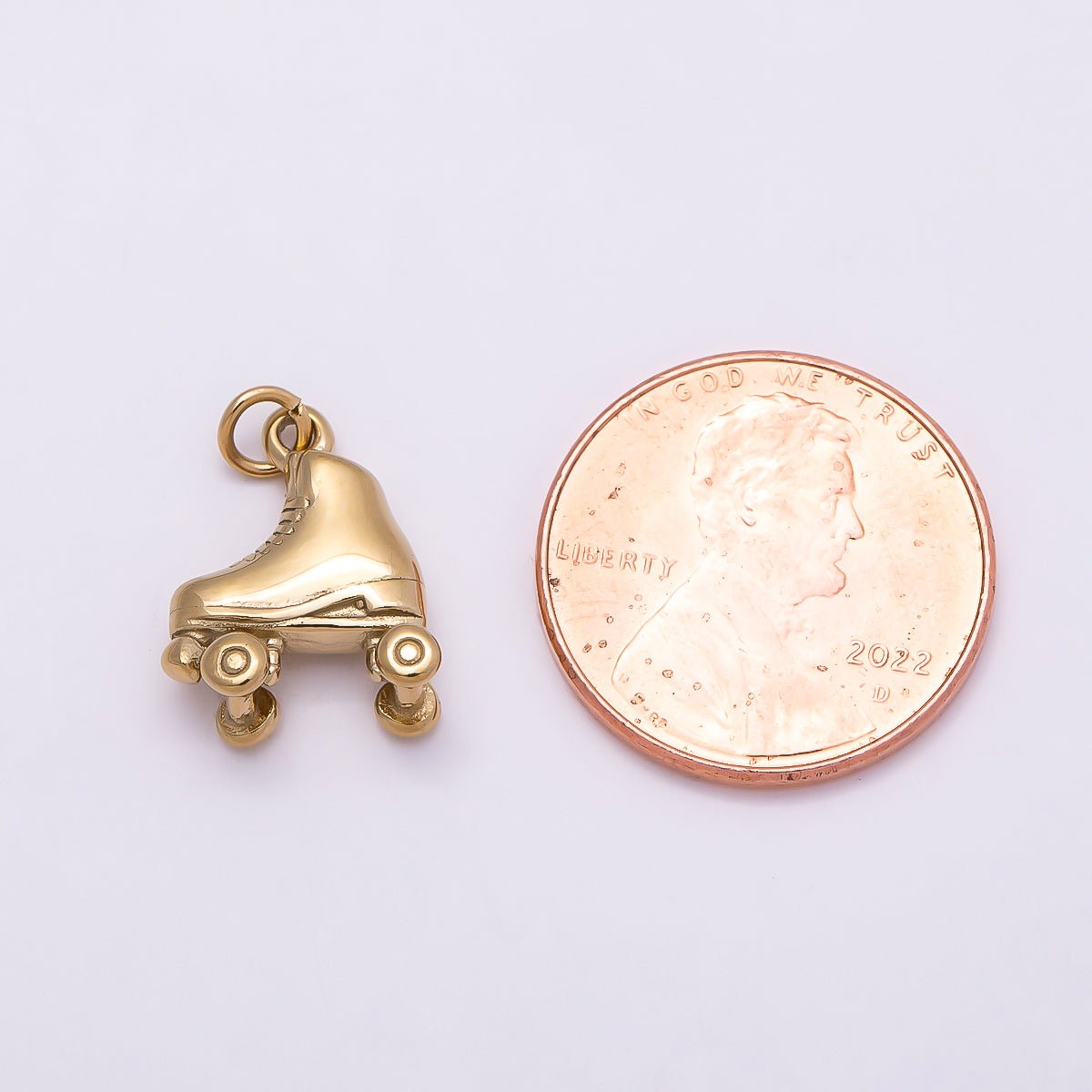 PVD Gold Stainless Steel 14mm Roller Skate Shoes 3D Multidimensional Charm | Charms-01017 - DLUXCA