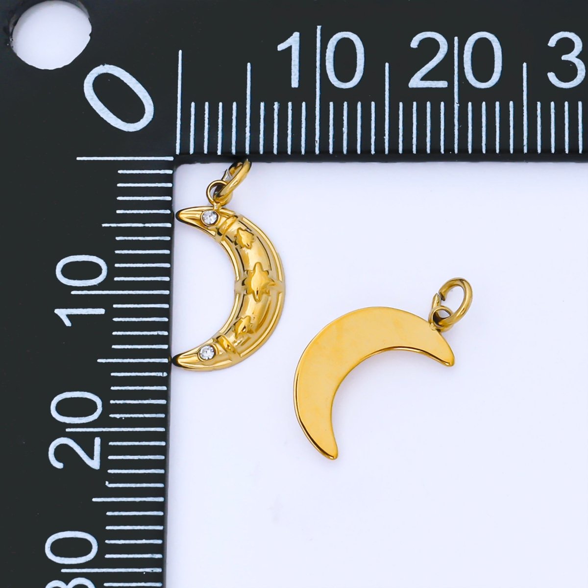 PVD Gold Stainless Steel 14mm Tiny Crescent Moon Charm Celestial Pendant | J538 - DLUXCA