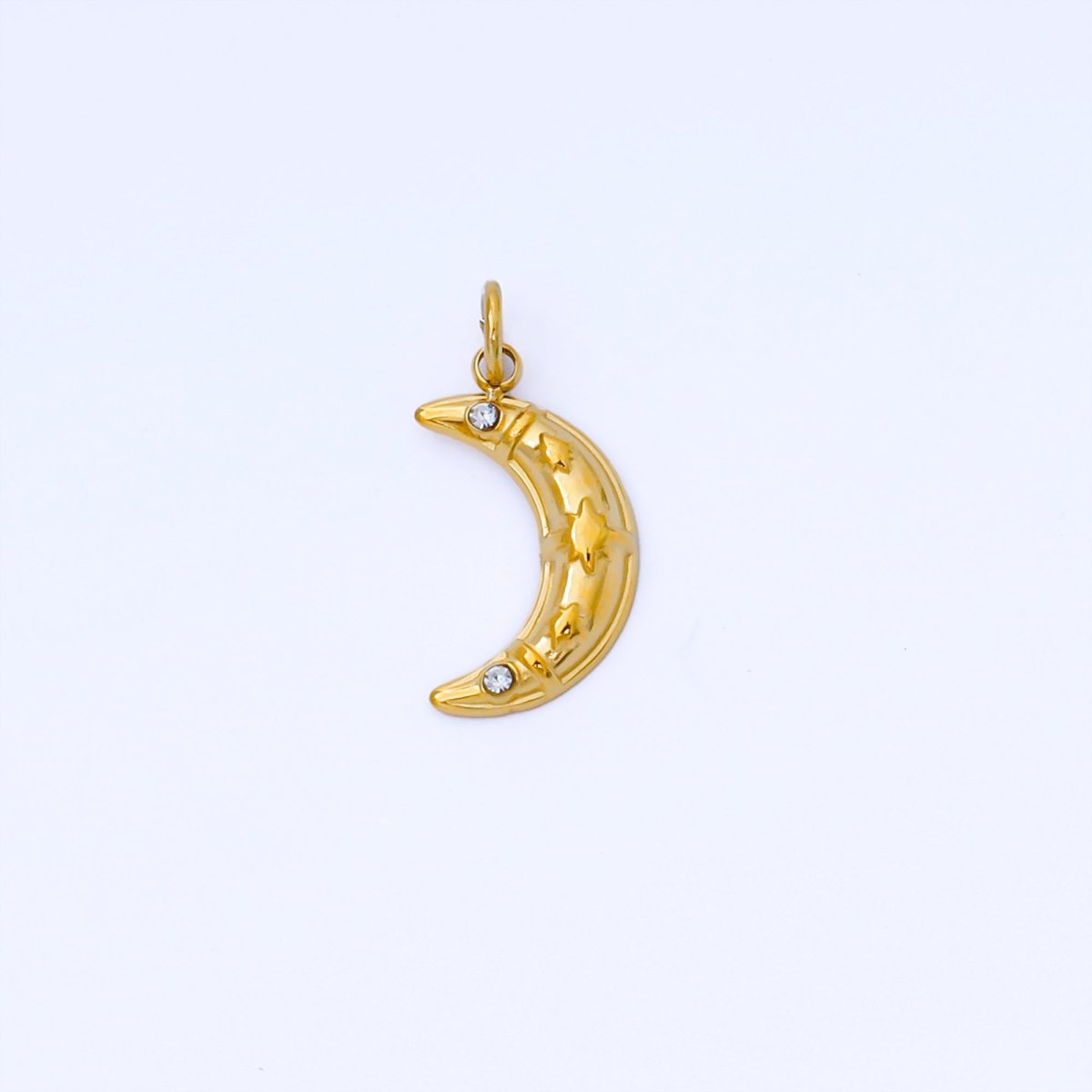 PVD Gold Stainless Steel 14mm Tiny Crescent Moon Charm Celestial Pendant | J538 - DLUXCA