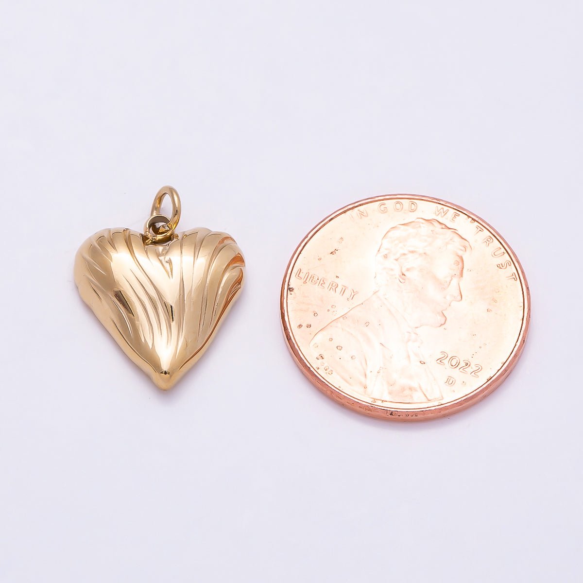 PVD Gold Stainless Steel 15mm Line-Textured Love Heart Charm | Charms-01013 - DLUXCA