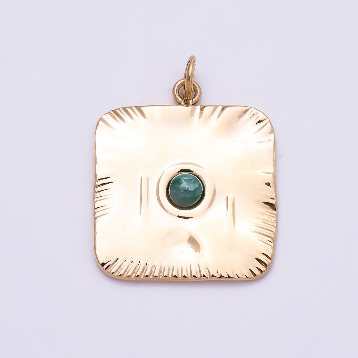 PVD Gold Stainless Steel 18mm Green Aventurine Textured Square Charm | Charms-01022 - DLUXCA