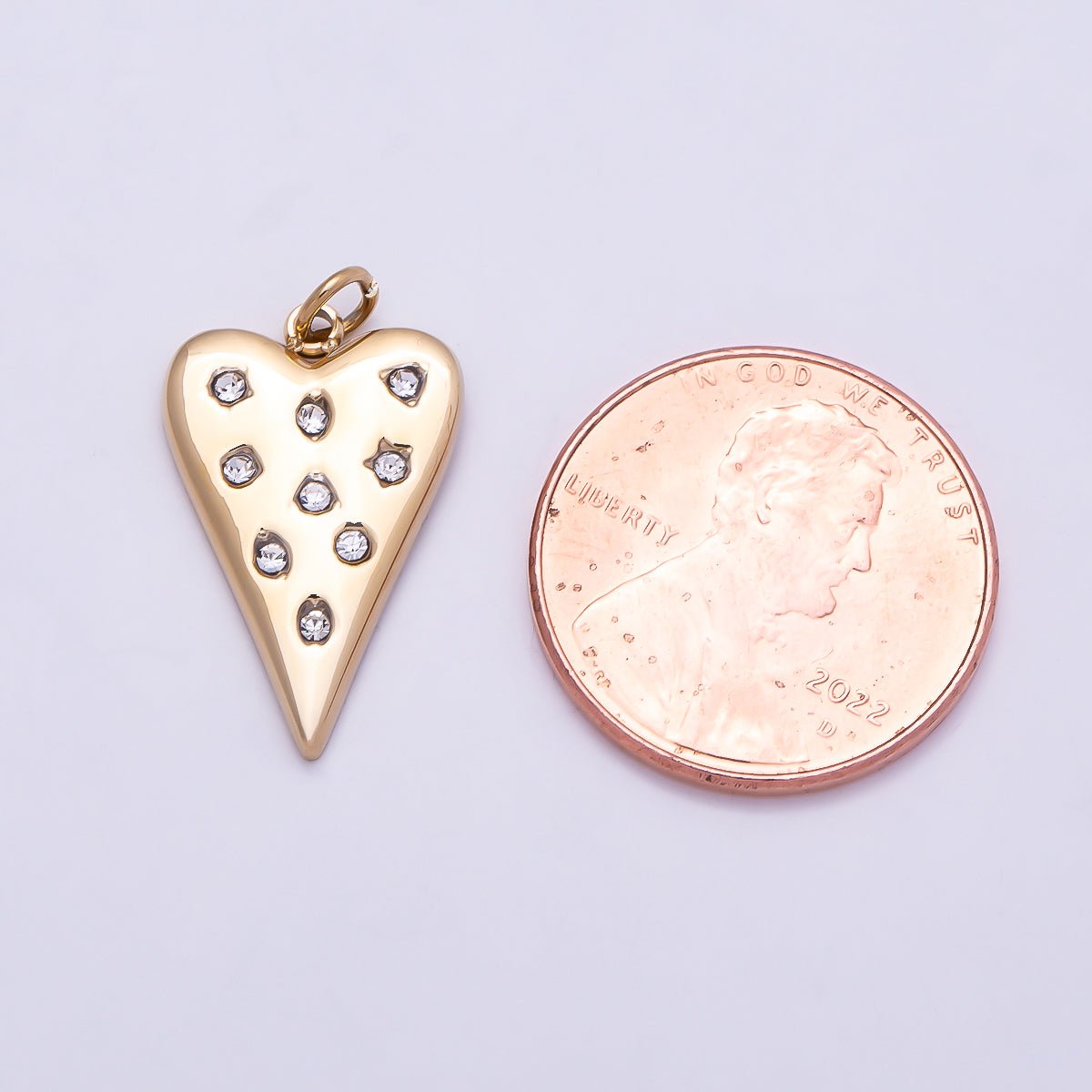 PVD Gold Stainless Steel 19mm Clear CZ Dotted Heart Charm | Charms-01025 - DLUXCA