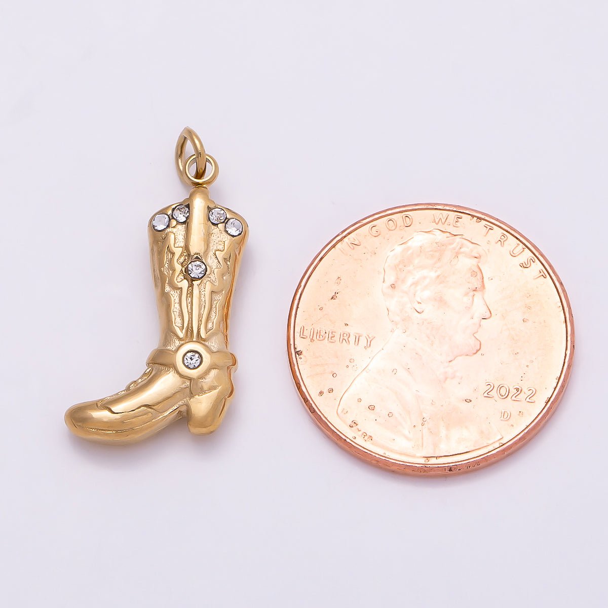 PVD Gold Stainless Steel 19mm Clear CZ Vintage 3D Cowboy Boots Western Charm | Charms-01028 - DLUXCA
