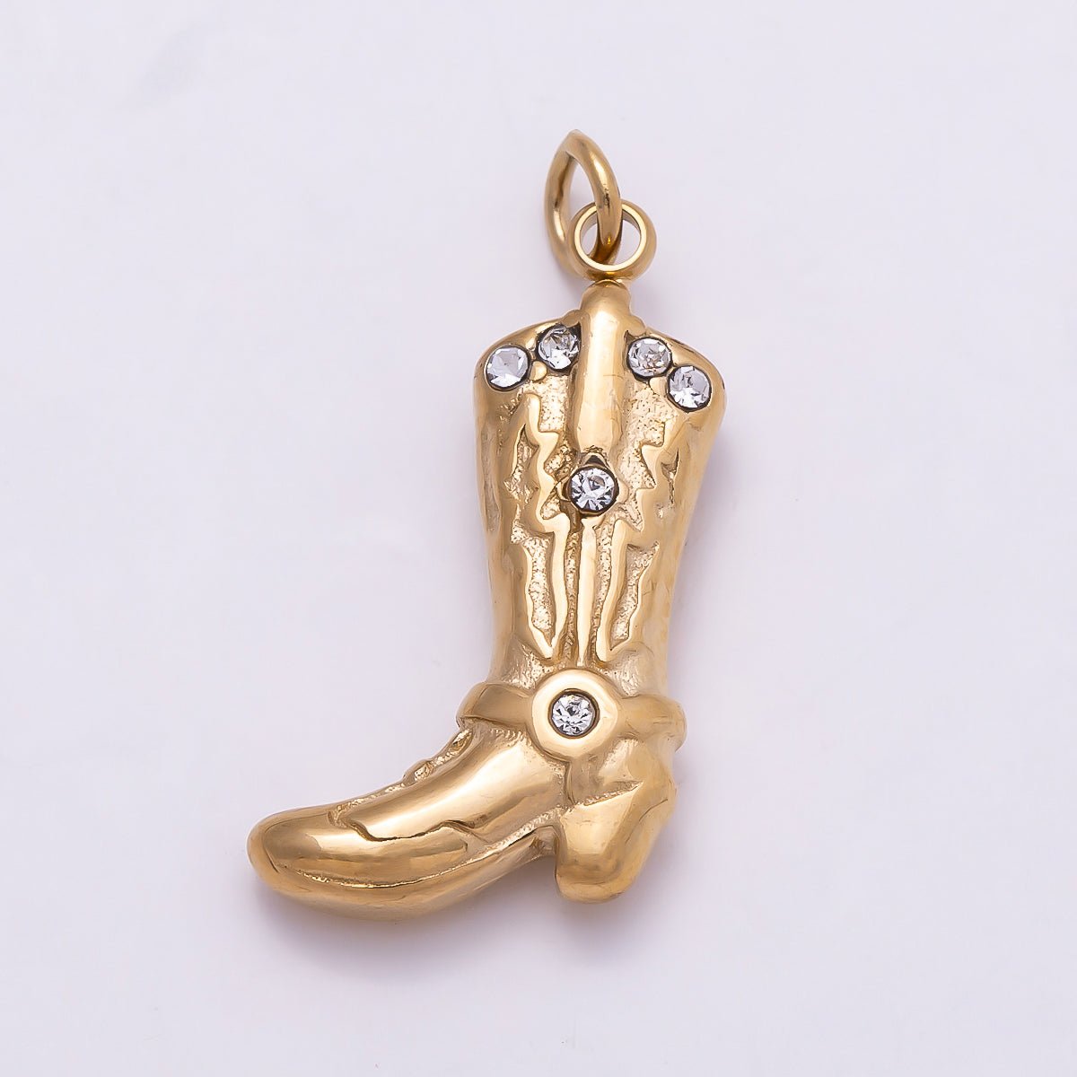 PVD Gold Stainless Steel 19mm Clear CZ Vintage 3D Cowboy Boots Western Charm | Charms-01028 - DLUXCA