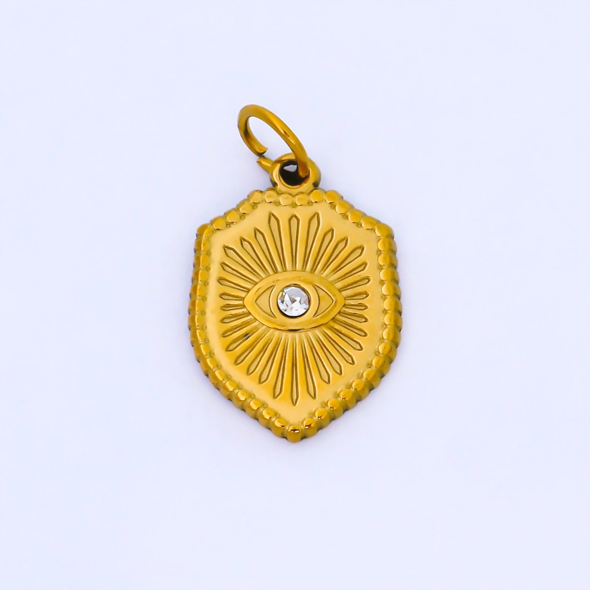 PVD Gold Stainless Steel 19mm Evil Eye Charm Medallion Pendant | J632 - DLUXCA
