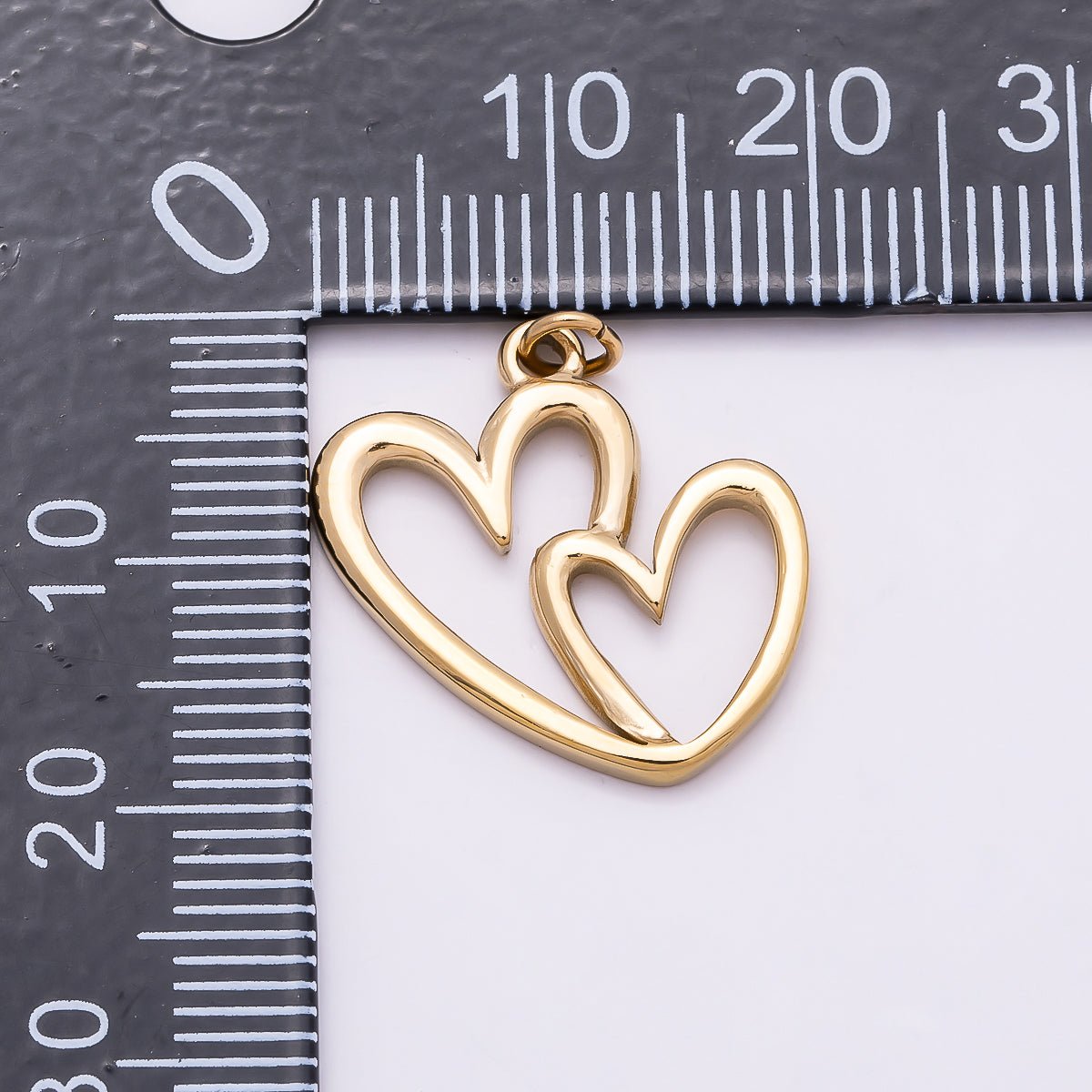 PVD Gold Stainless Steel 19mm Interlock Double Open Heart Charm | Charms-01021 - DLUXCA