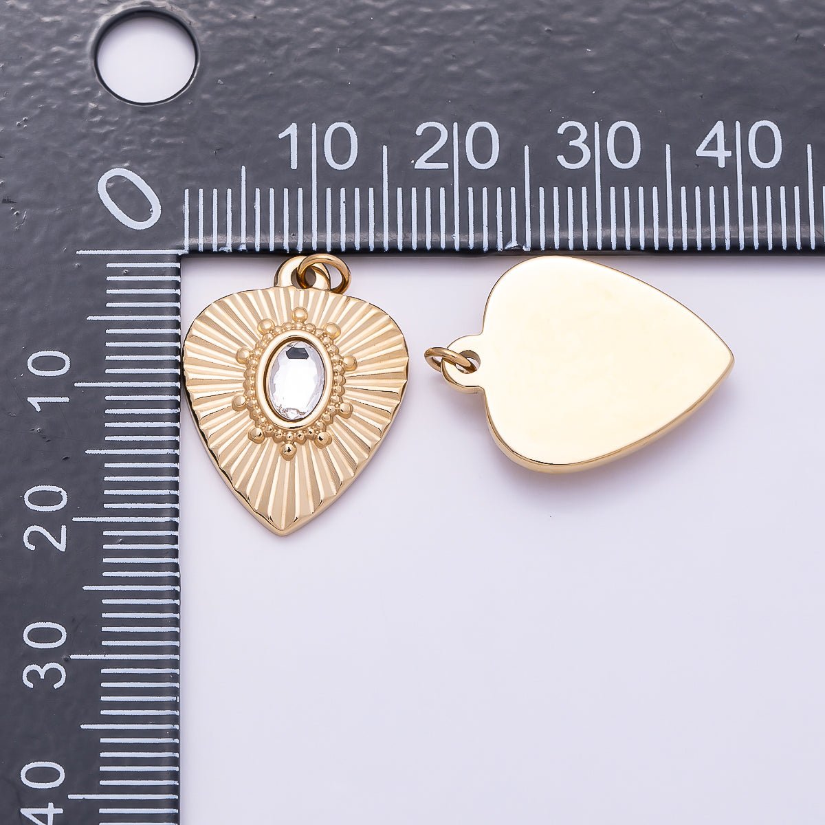 PVD Gold Stainless Steel 20mm Clear Oval CZ Radiant Sunburst Heart Medallion Charm | Charms-01023 - DLUXCA
